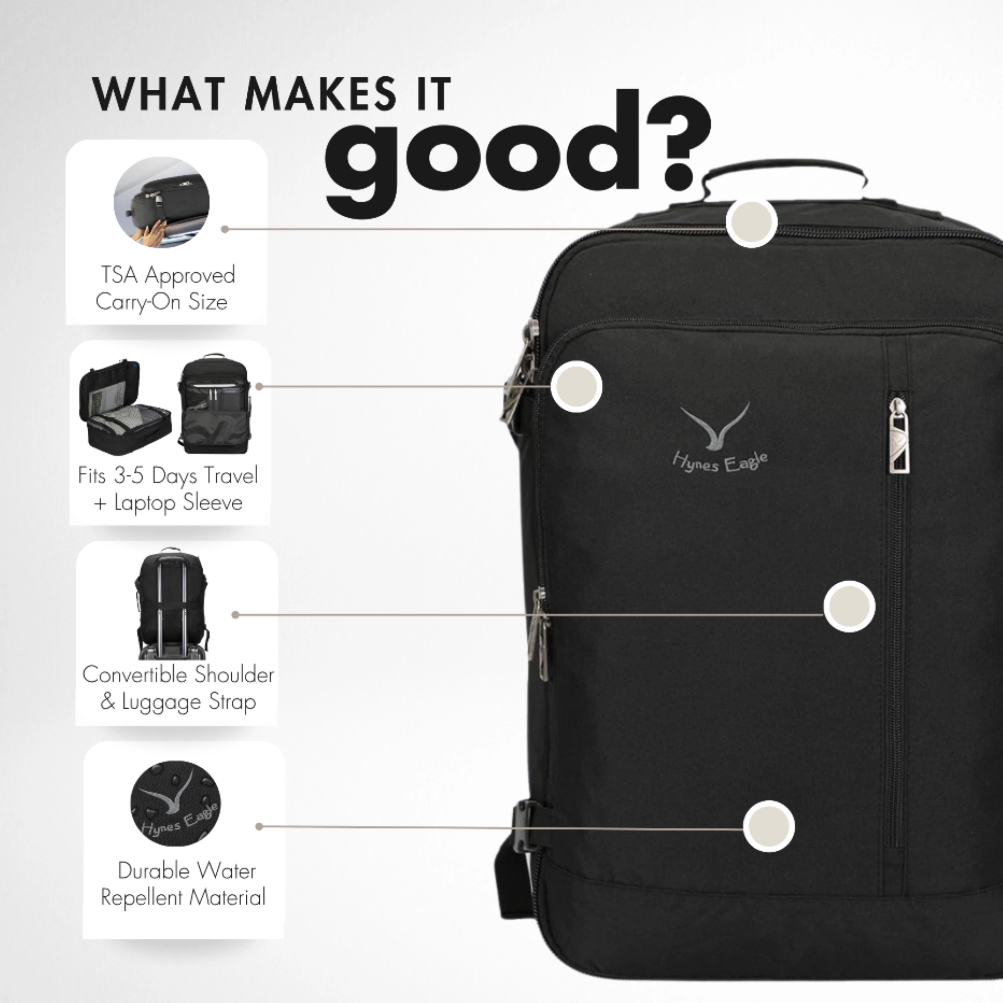 Hynes Eagle Unisex Carry-On Travel Backpack (38L)