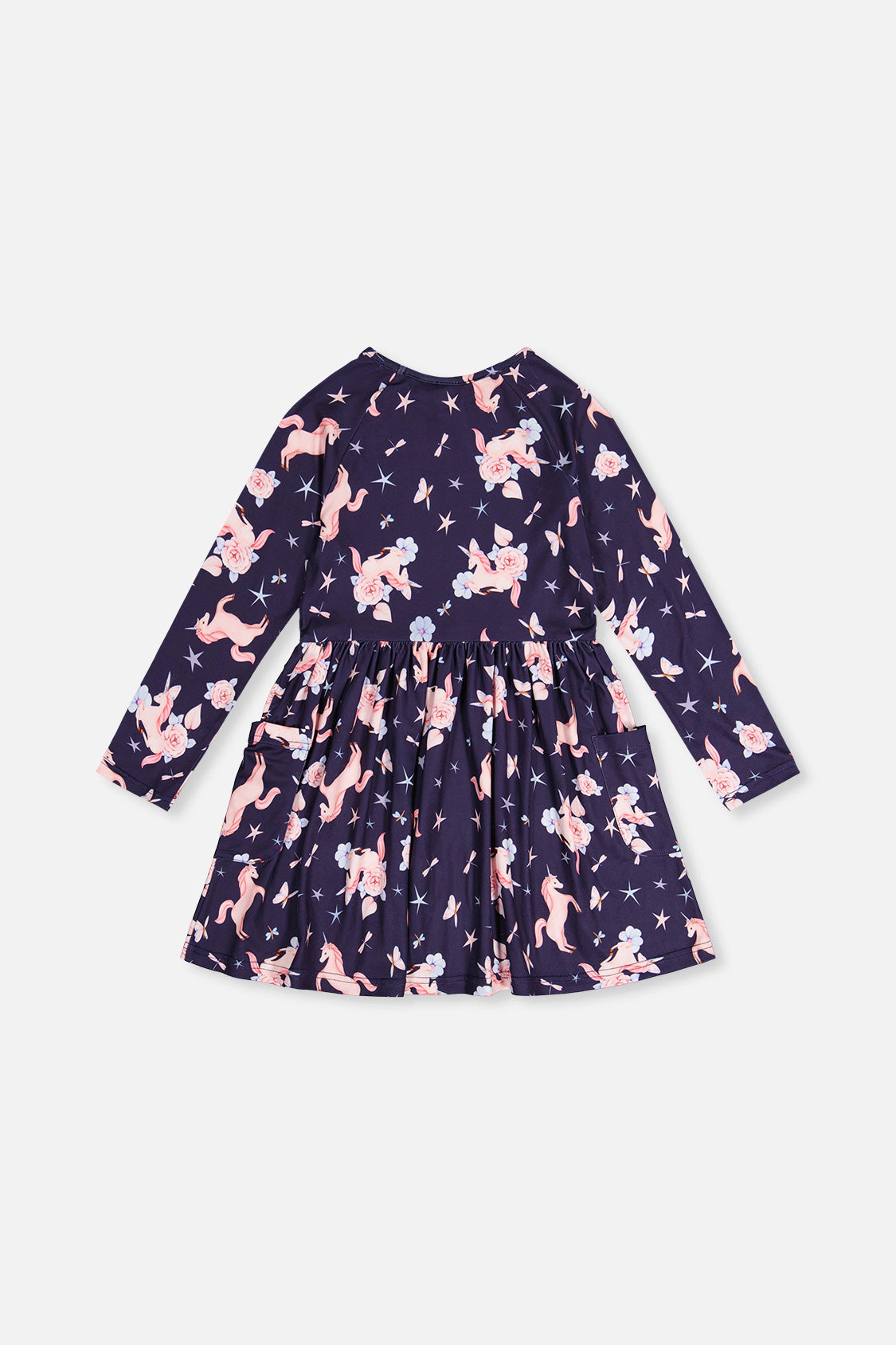 Deux par Girls Unicorn Print Long Sleeve Empire-Waist Dress