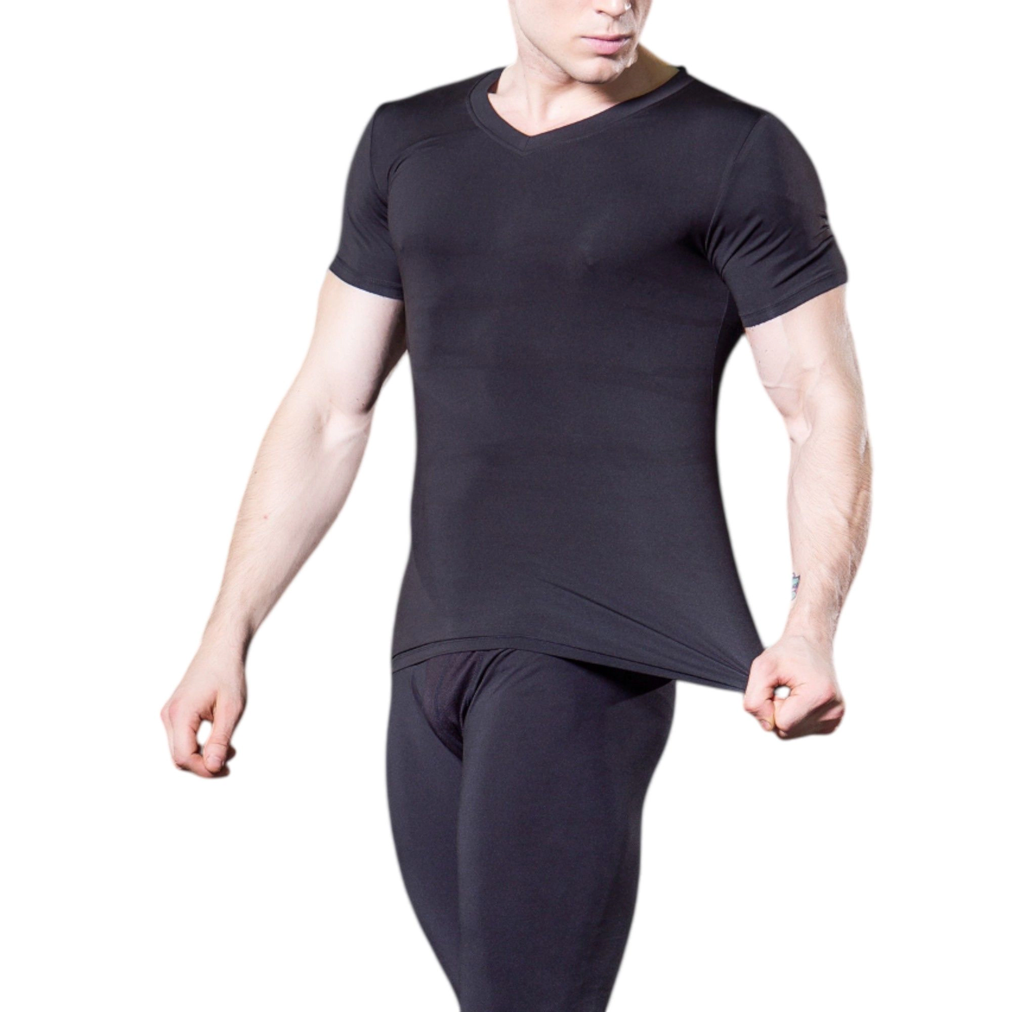 Anna-Kaci Men's V-Neck Short Sleeve Athletic Shirt with Stretch Fabric and Fitted Silhouette
