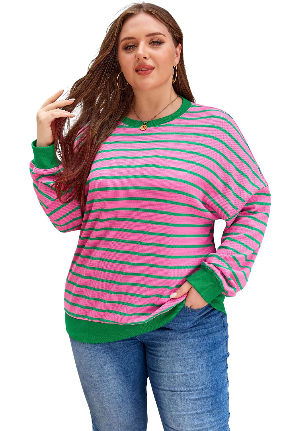 Sol Living Womens Waffle Knit Crew Neck Plus Sweatshirt