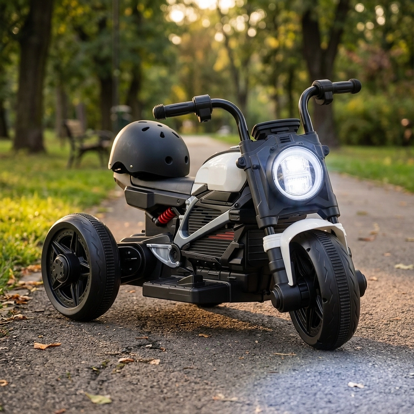 6V Kids Electric Motorcycle 3-Wheel Stable Frame LED Headlight Battery Display 10 Songs USB Audio Input Ages 3-5 White