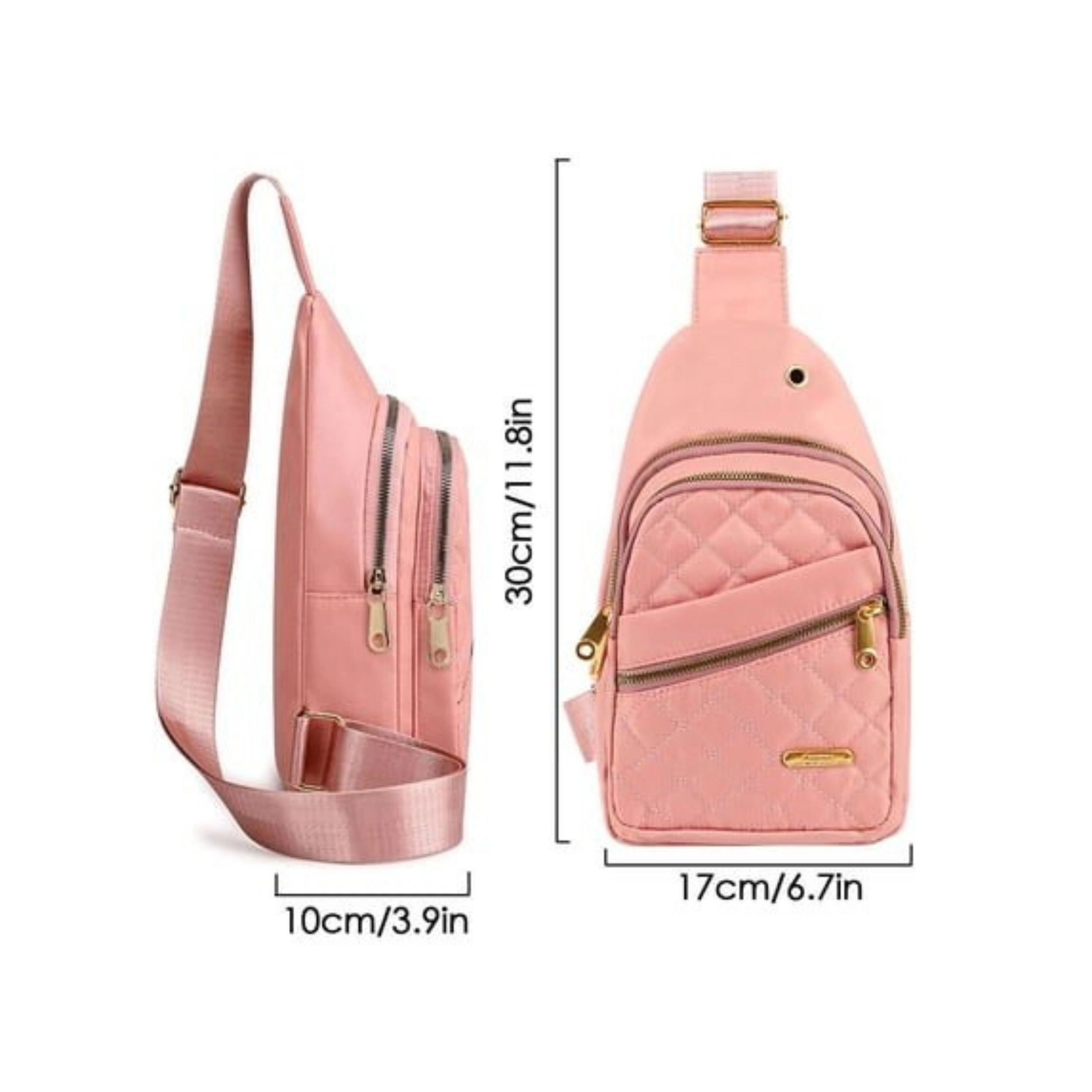 Home Collection Women’s Quilted Nylon Crossbody Sling Bag with 3 Zipper Pockets