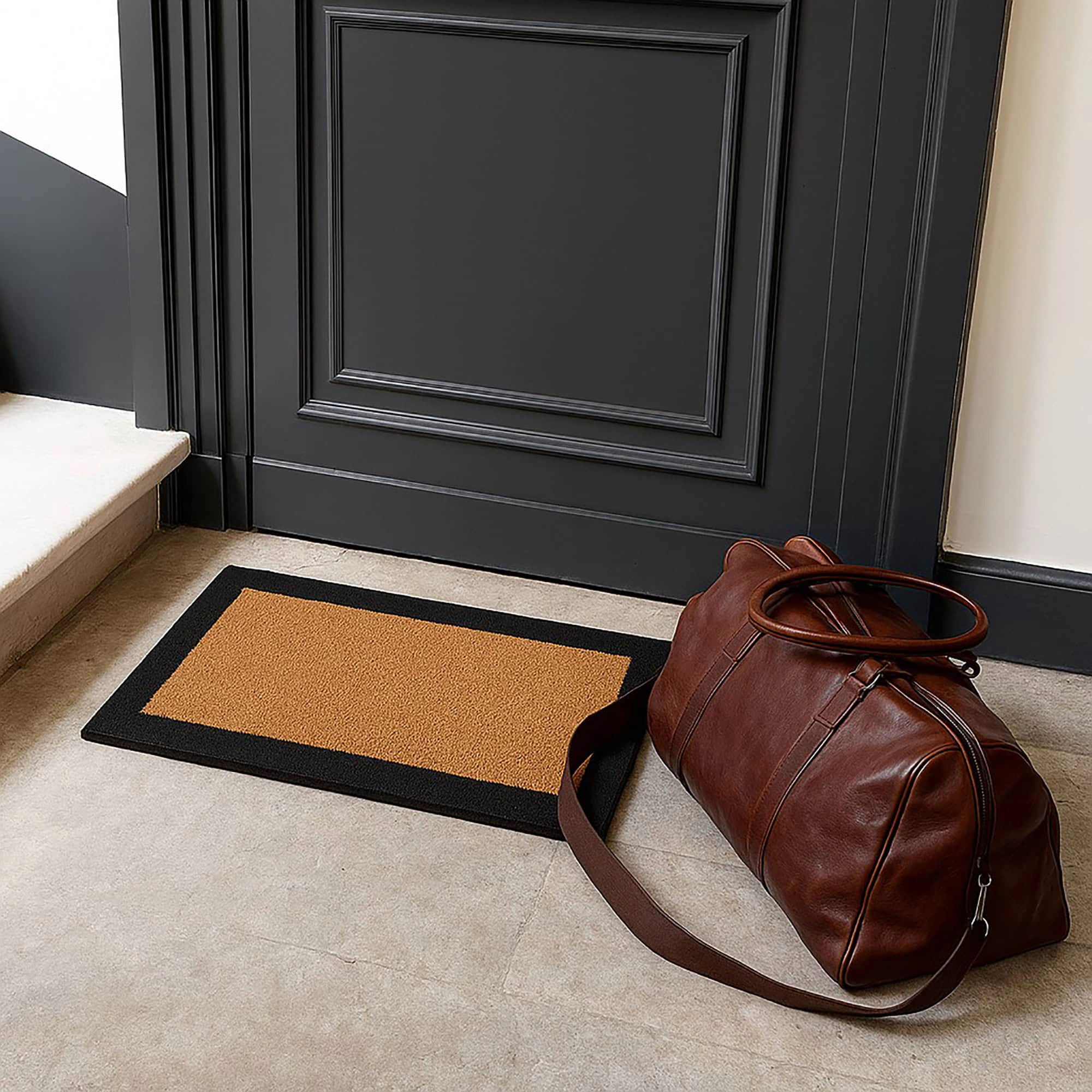 Evideco French Home Goods Natural with Black Border Black Border Coir Doormat 24 x 13 Inches