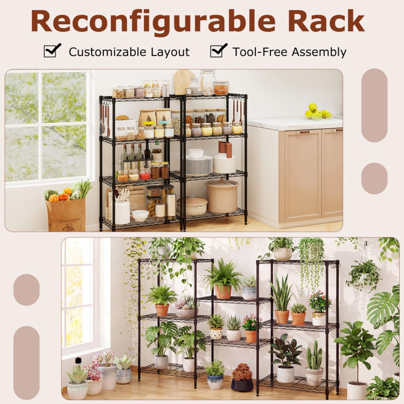 SUGIFT Set of 2 4-Tier V-Shaped Wire Rack Storage Shelving 23.5-in x 13.5-in x 42.5-in 600-lb Capacity Black
