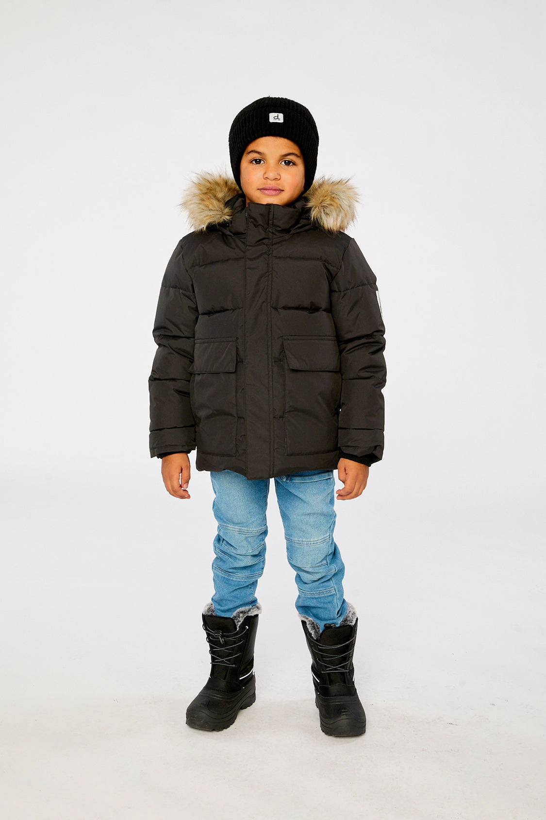 Deux par Unisex Winter Jacket with Faux-Fur Hood