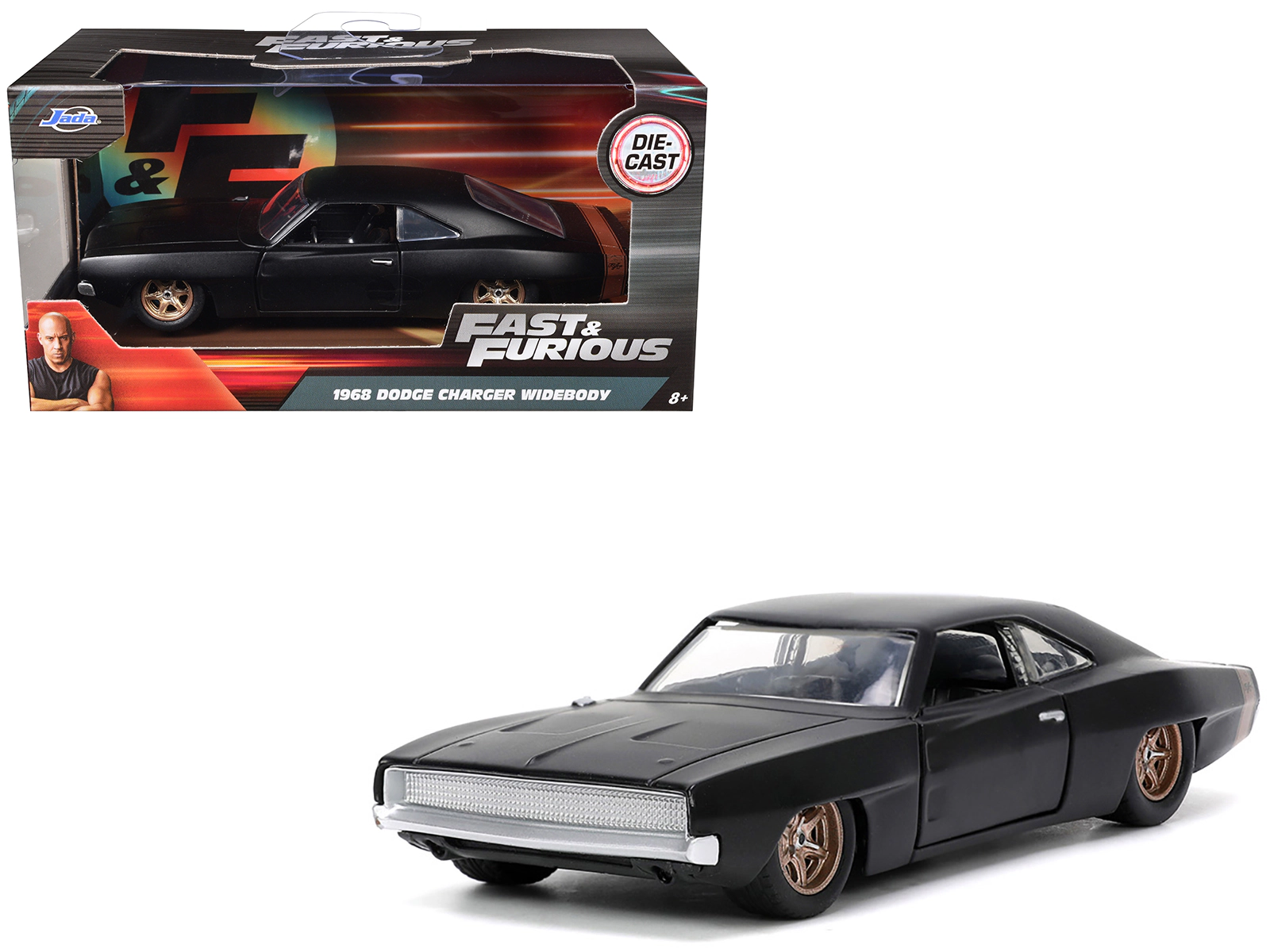 Jada 1968 Dodge Charger Widebody Matt Black with Bronze Tail Stripe "F9" (2021) Movie "Fast & Furious" Series