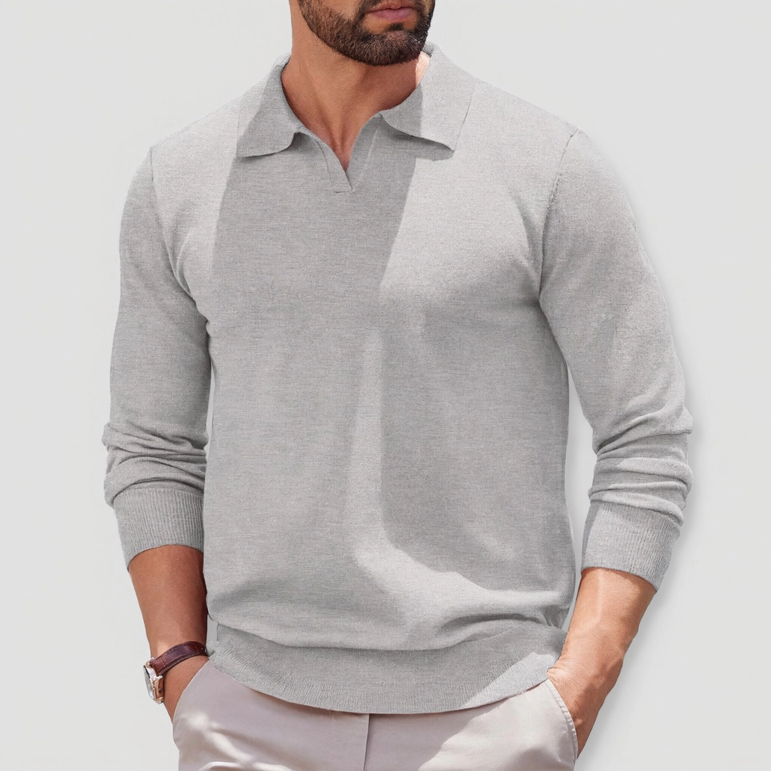 COOFANDY Long Sleeve Polo Sweater Fall V Neck Collared Casual Pullover Tops