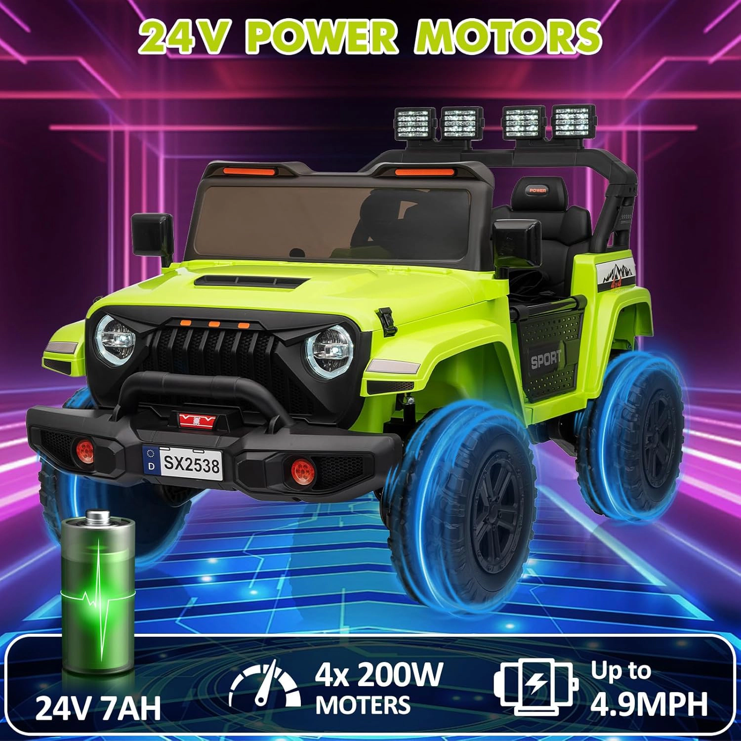 24V 2-Seater Kids Ride On Truck, Electric Car with 4WD 800W Motor,Parent Remote Control,3 Speeds& Built-in Music Player