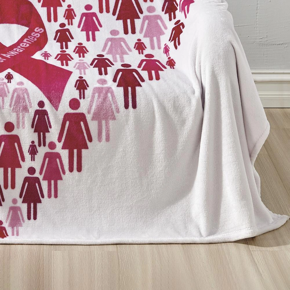 Plazatex Pinktober Decorative Breast Cancer Awarenes Machine Washable Throw 50" x 70" White & Pink