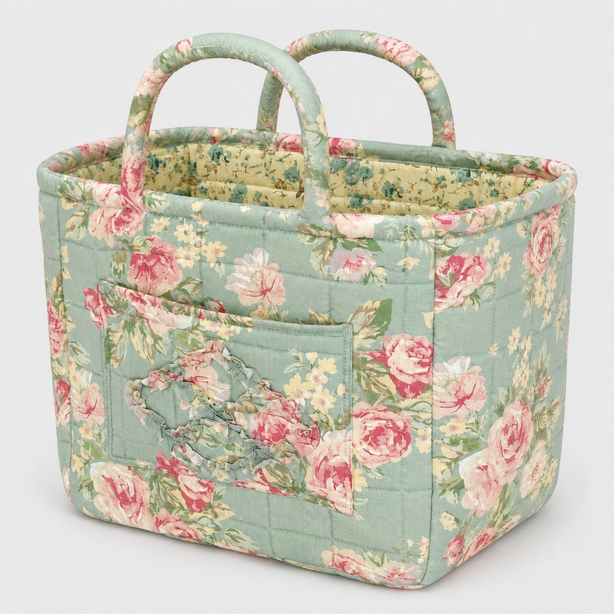 Alilang Unisex Quilted Floral Storage Caddy with Handles for Vanity Dorm Bathroom and Laundry Room