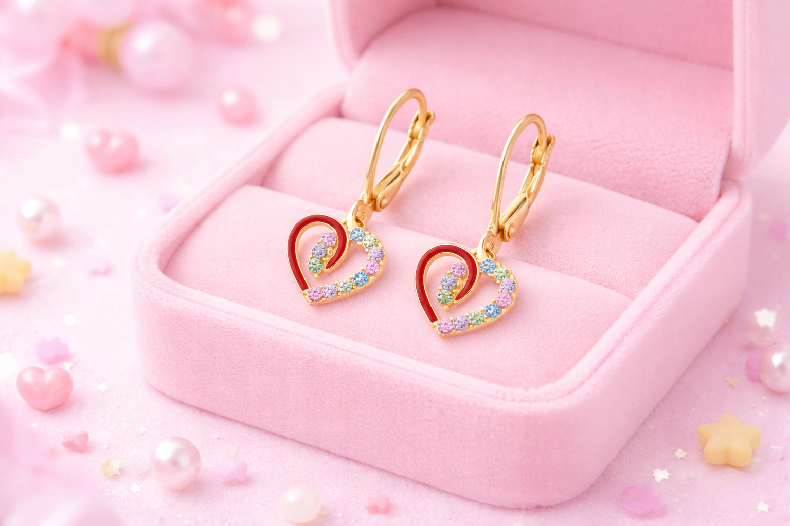 CHANTEUR Kids Yellow Gold Plated Heart Leverback Earrings - Sterling Silver Hypoallergenic