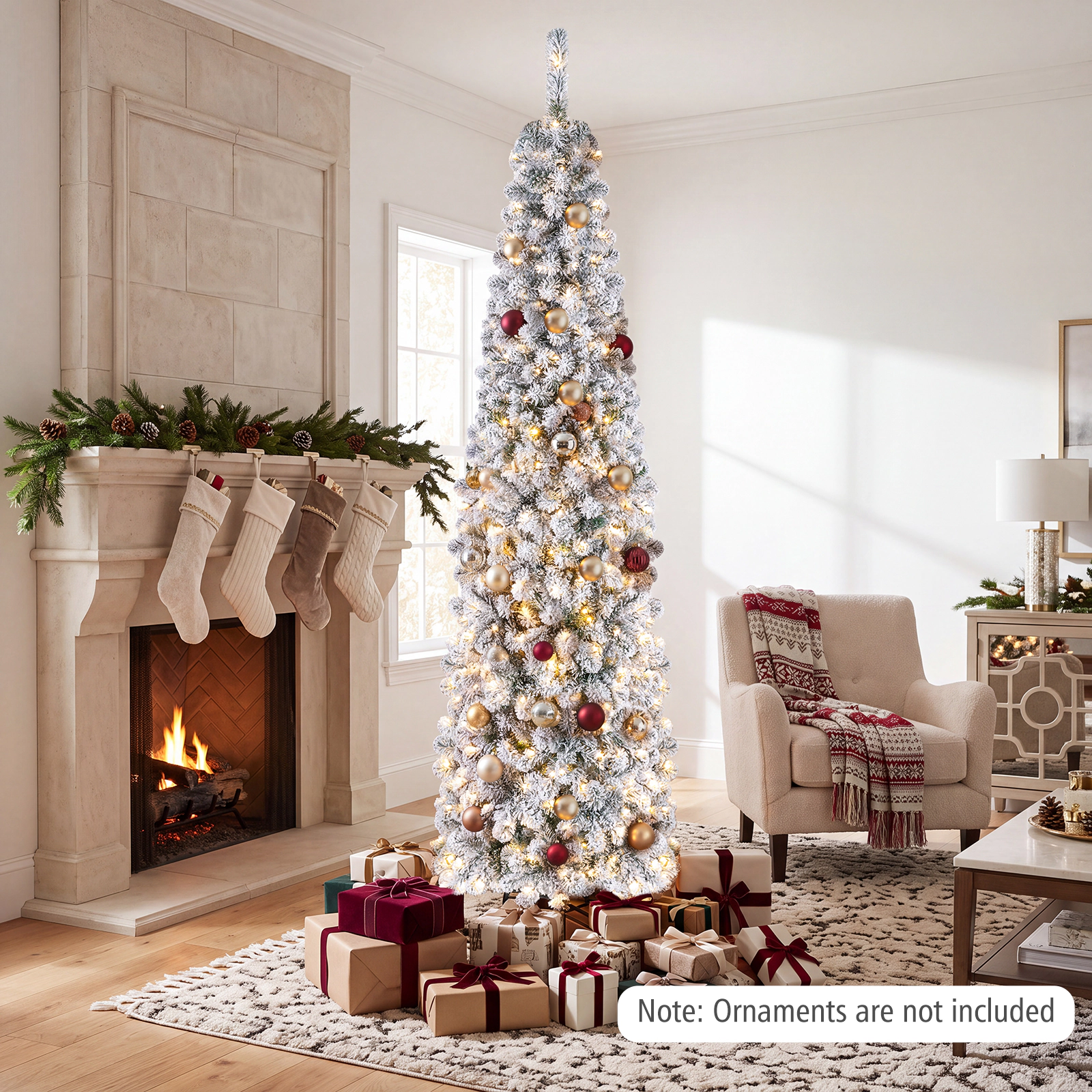 Costway 4.5/6/7.5 Ft Pre-lit Snow Flocked Artificial Pencil Christmas Pine Tree