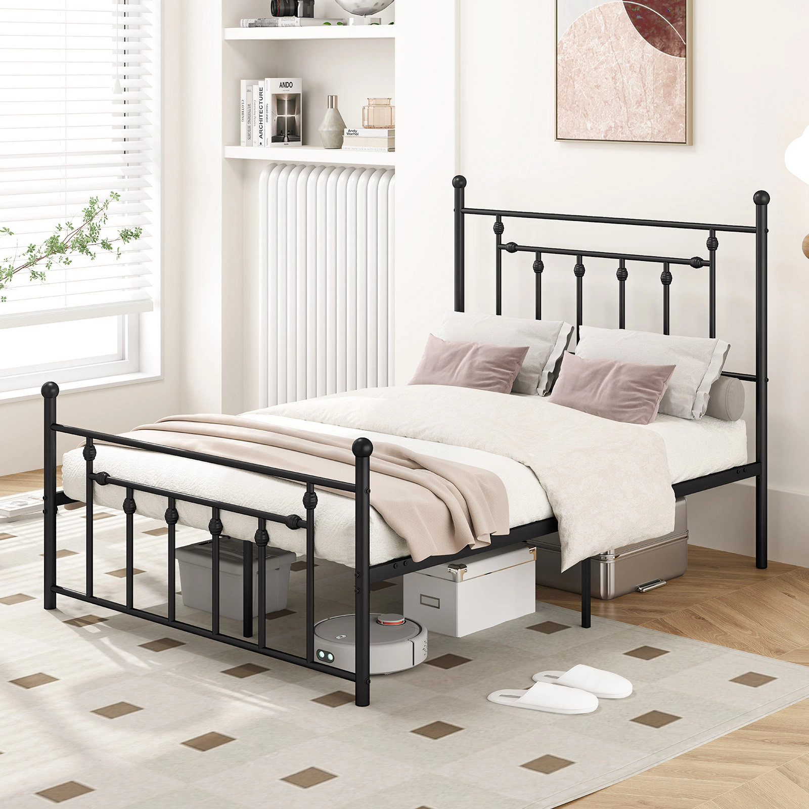 LJG Full/Queen/Twin Size Heavy-Duty Metal Bed Frame with Headboard