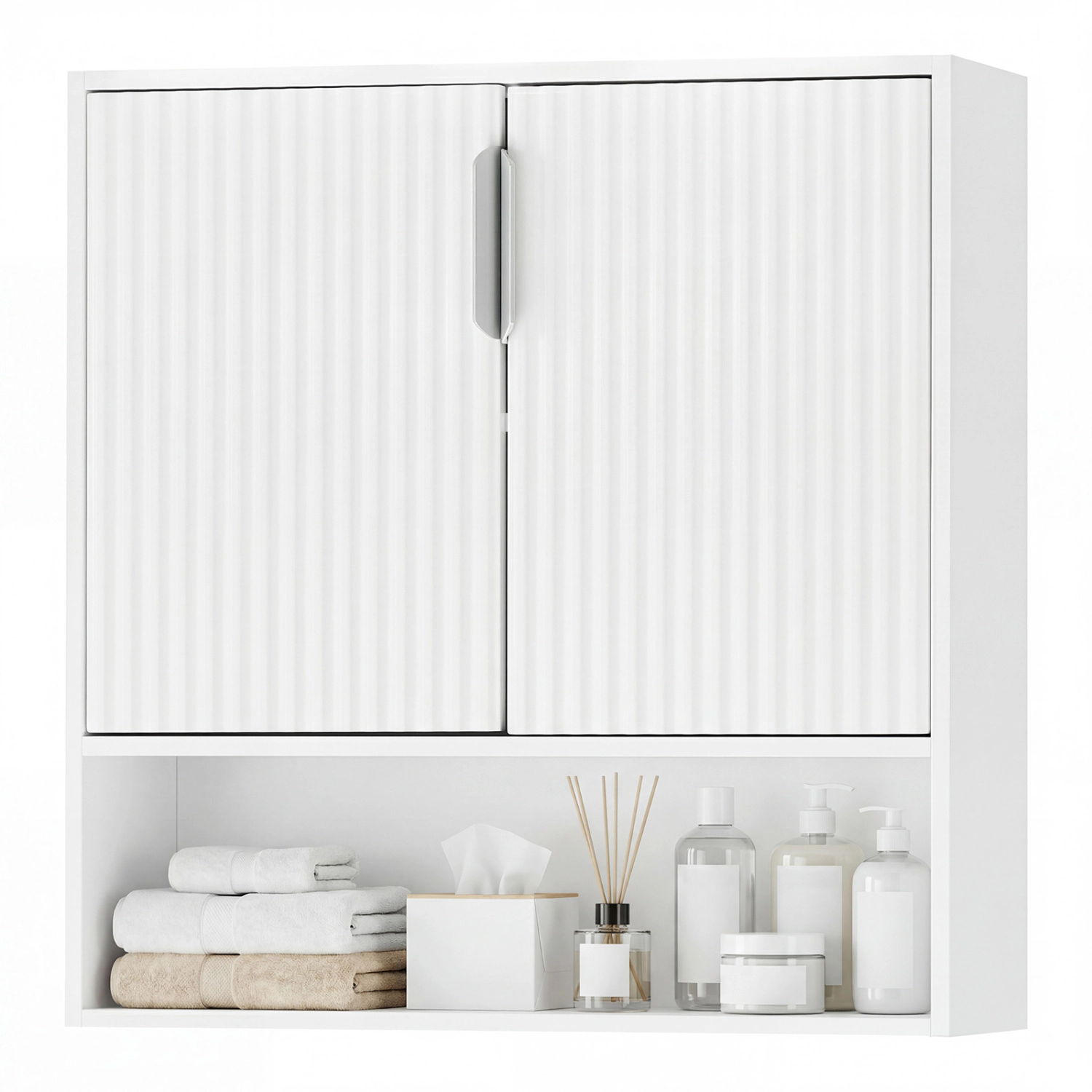 Slickblue White Bathroom Organizer Cabinet with Adjustable Shelf and Open Storage