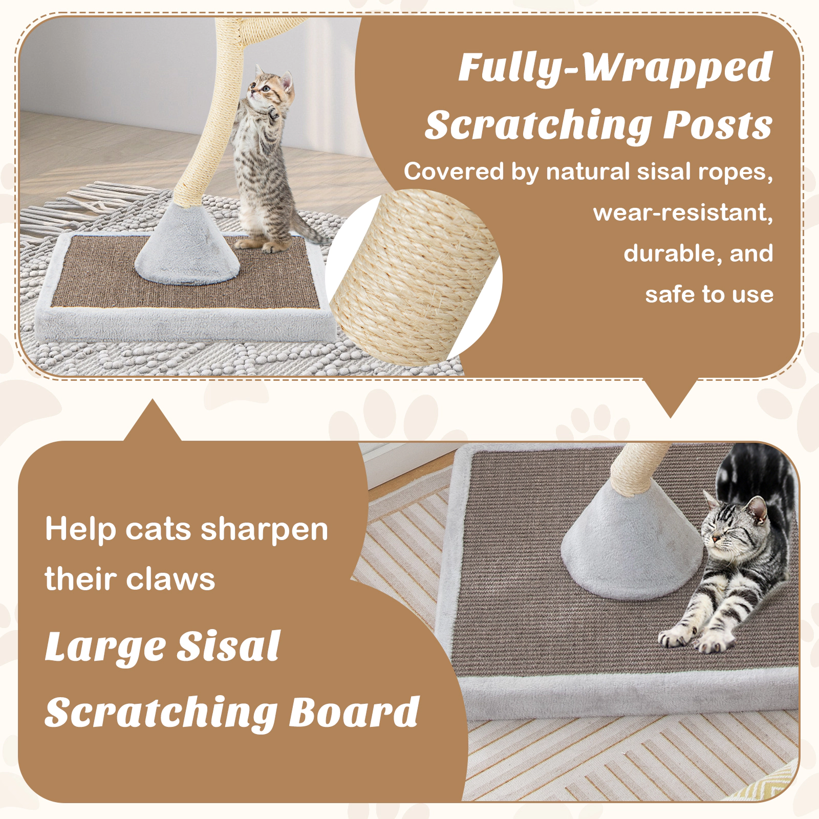 SUGIFT 70-in Decorative Cat Tree Tower with 3 Cushioned 16-in Perches Sisal Posts and 48.5-lb Base