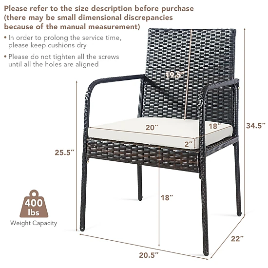 SUGIFT Set of 4 Patio Rattan Dining Chairs, Mix Brown, Off-White Cushions, 18-Inch Seat