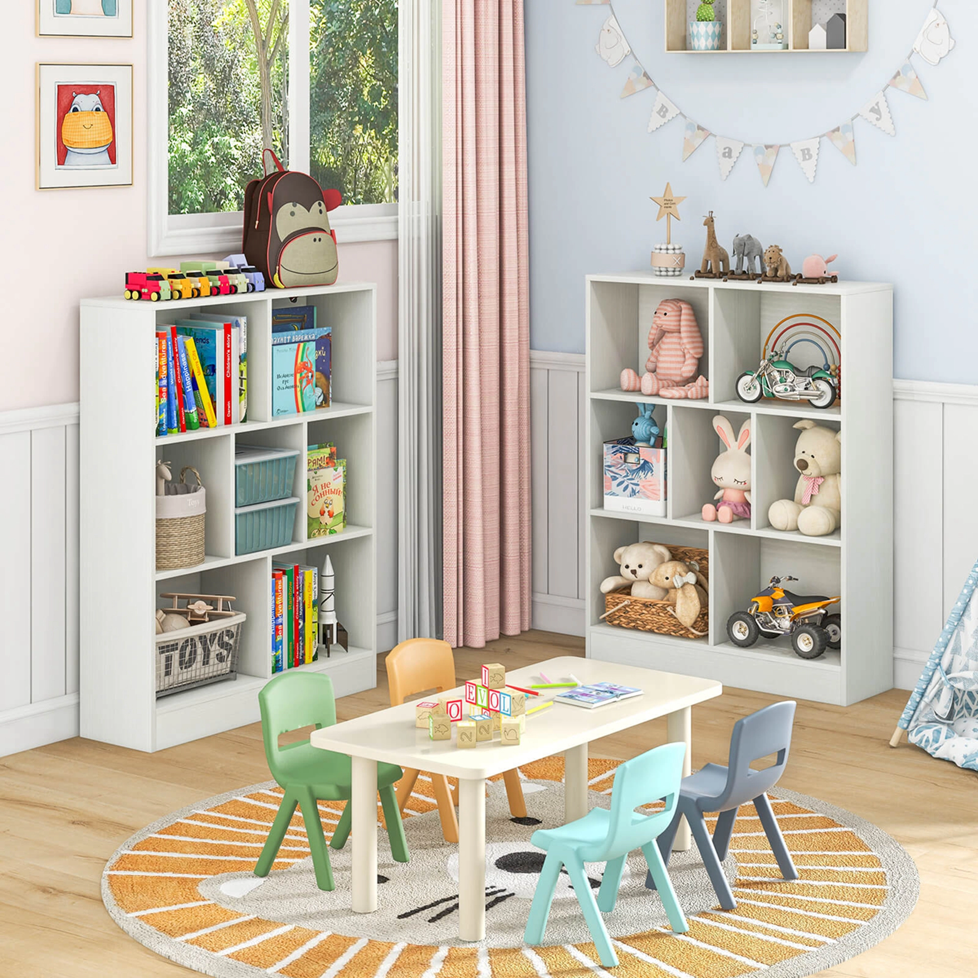 Costway 7-Cube Bookcase for Kids 41" Wooden Toy Storage Organizer Freestanding Bookshelf Brown