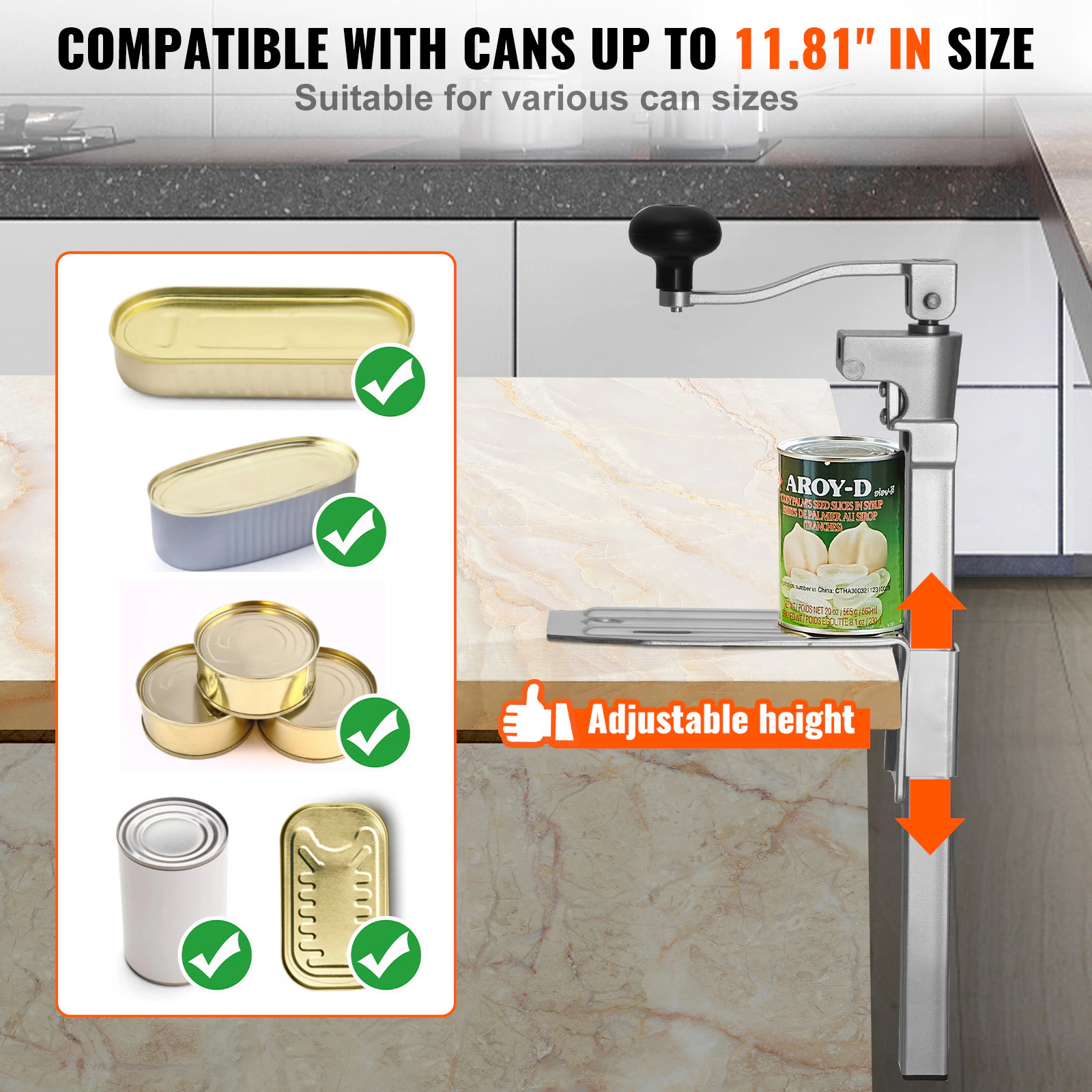 HONGGE Commercial Can Opener Heavy-Duty Manual Tabletop Cans Opener for Cans Height Height-Adjustable Professional Can