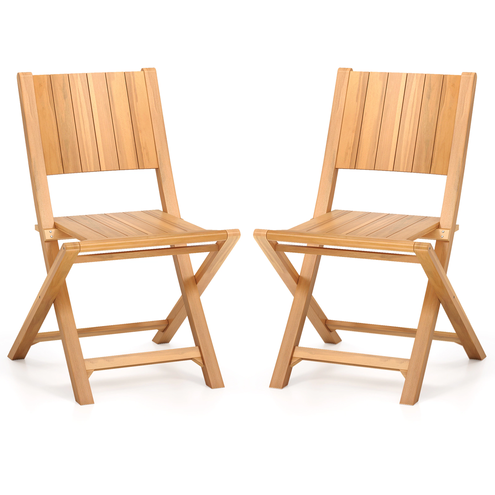 SUGIFT 2-Piece Teak Wood Outdoor Folding Dining Chairs with Slatted Seat 330-Lb Capacity Natural