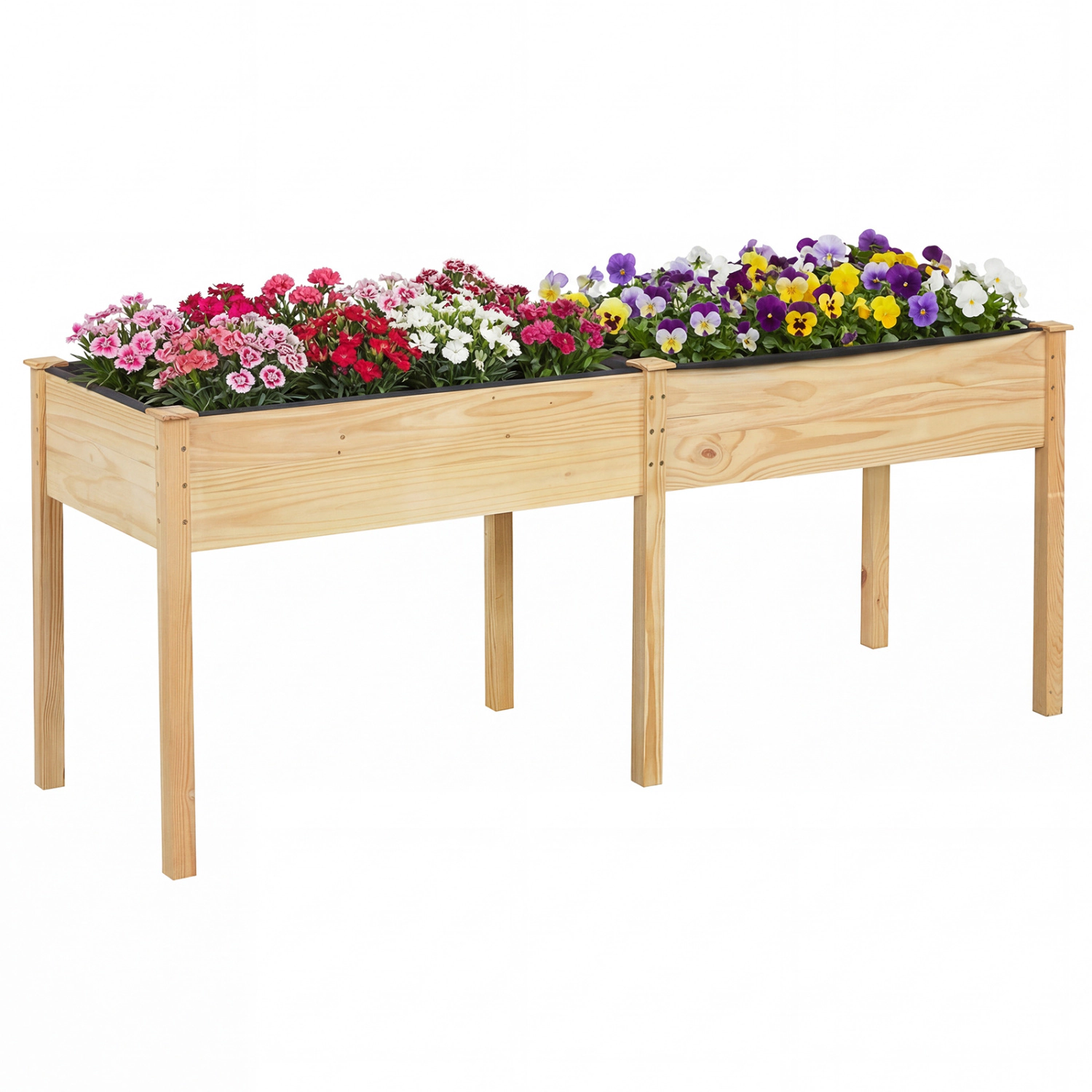LJG Fir Wood Outdoor Raised Garden Bed with Divider Panel and Drainage Holes