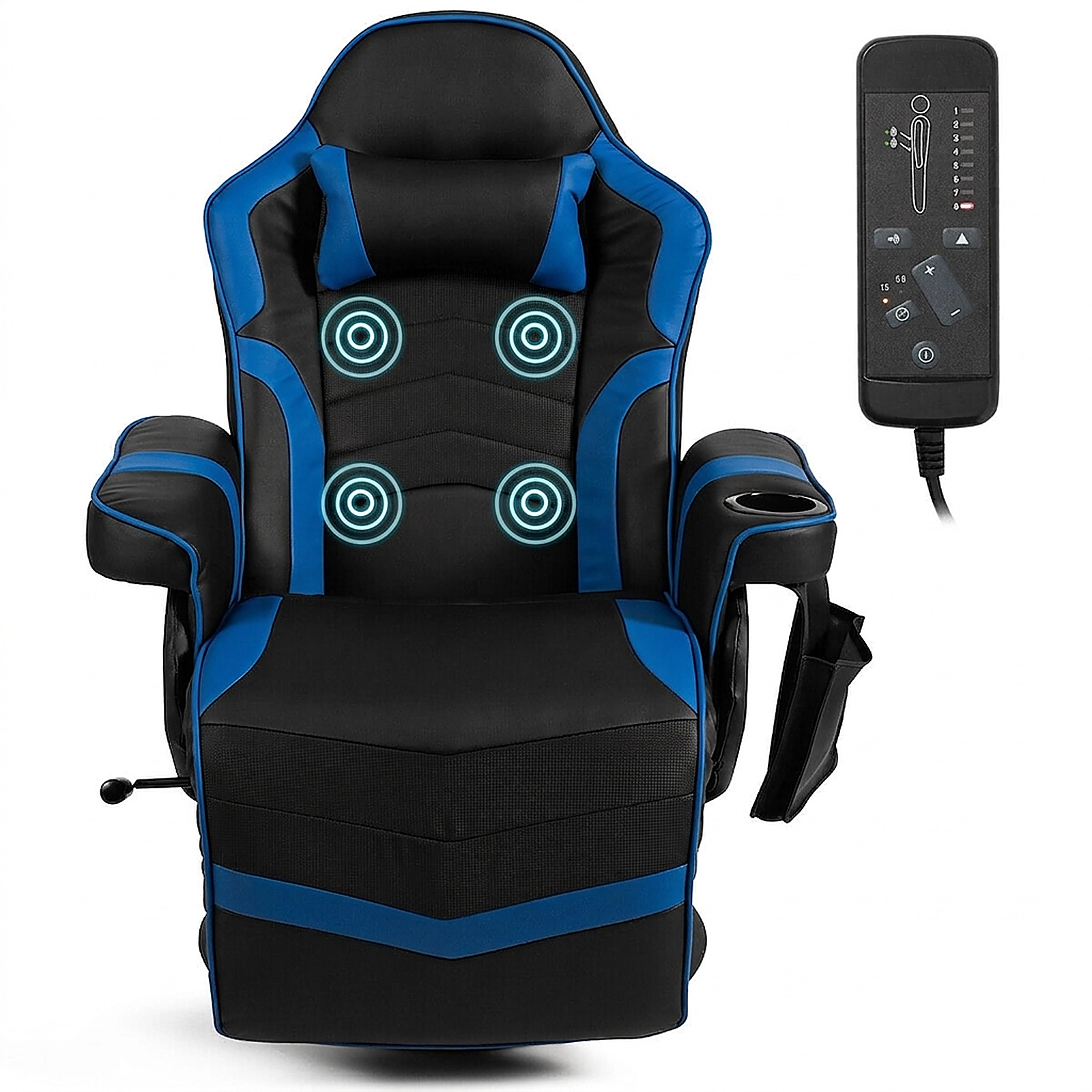 SUGIFT Blue Gaming Recliner Chair, 8-Mode Massage, Adjustable Footrest, Cup Holder