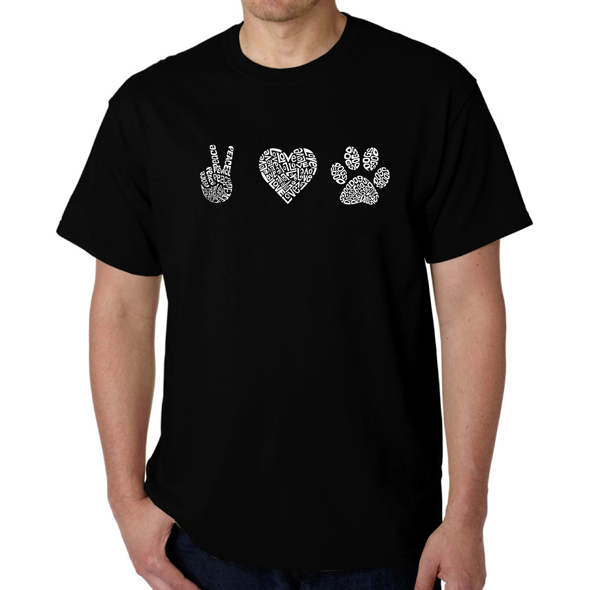 LA Pop Art Men's Word T-Shirt - Peace Love Dogs