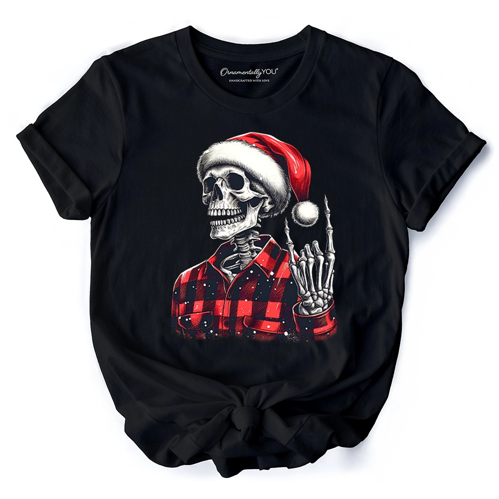 OrnamentallyYou Mens Buffalo Plaid Christmas Skeleton T-Shirt