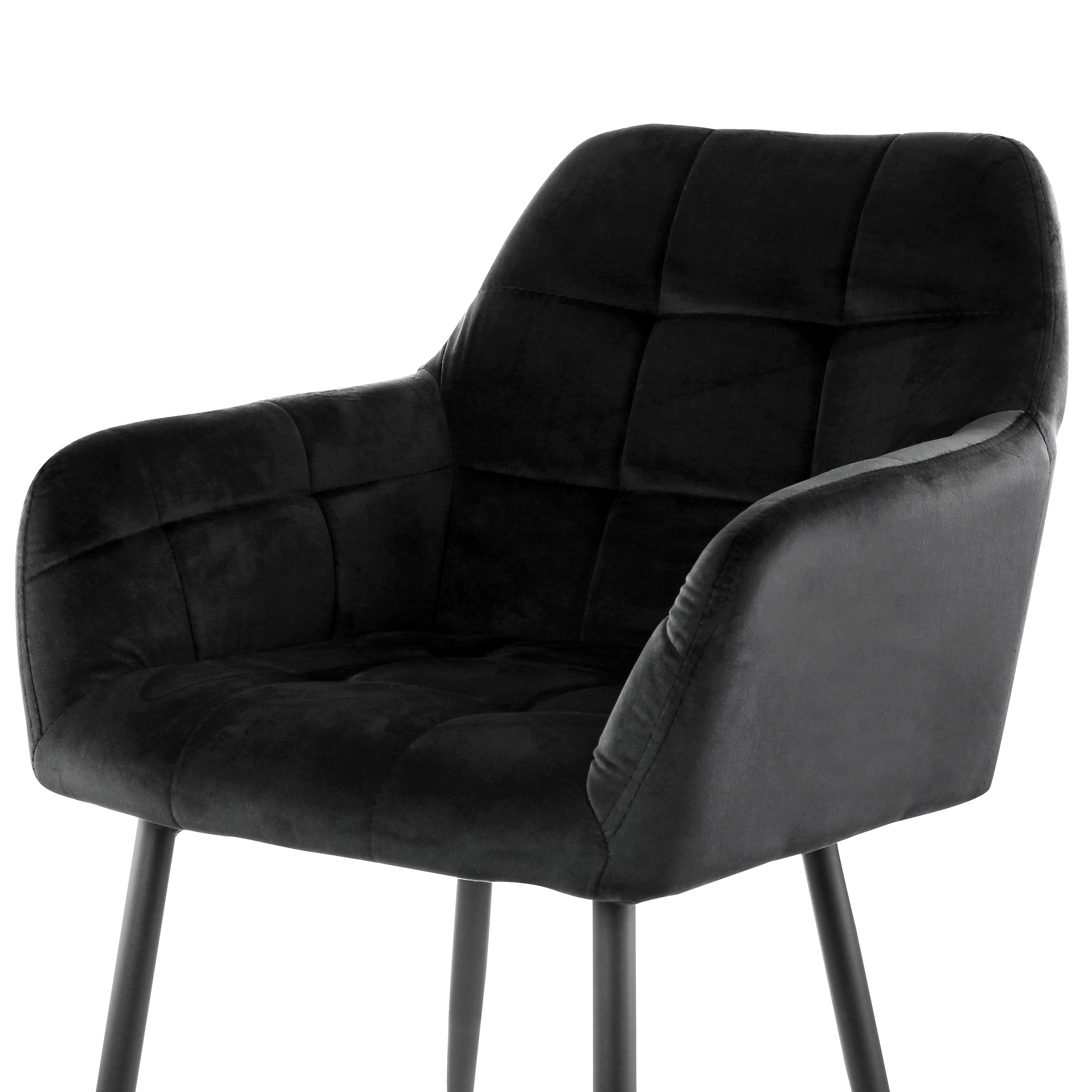 Elama 2 Piece Velvet Tufted Accent Chair in Black with Black Metal Legs