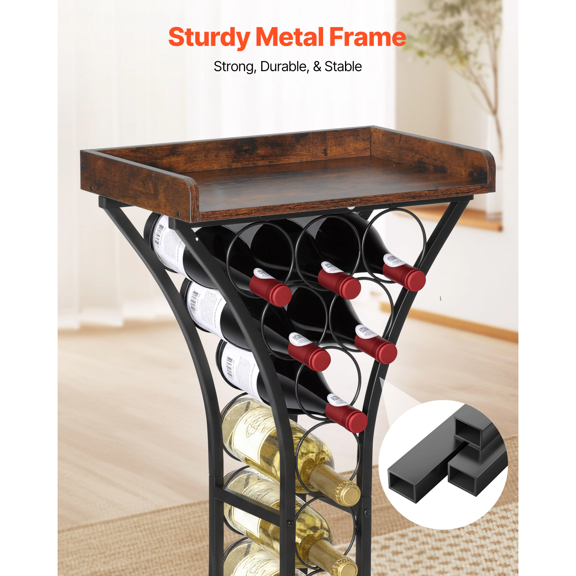 HONGGE Freestanding Wood Floor Wine Rack Storage Holder for Bar Kitchen