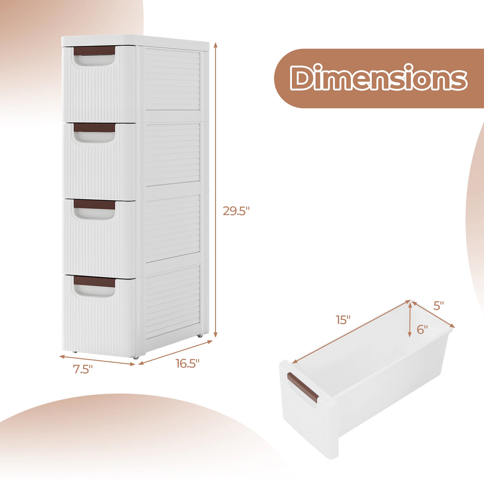 SUGIFT 7.5-Inch White 4-Drawer Slim Rolling Storage Cart