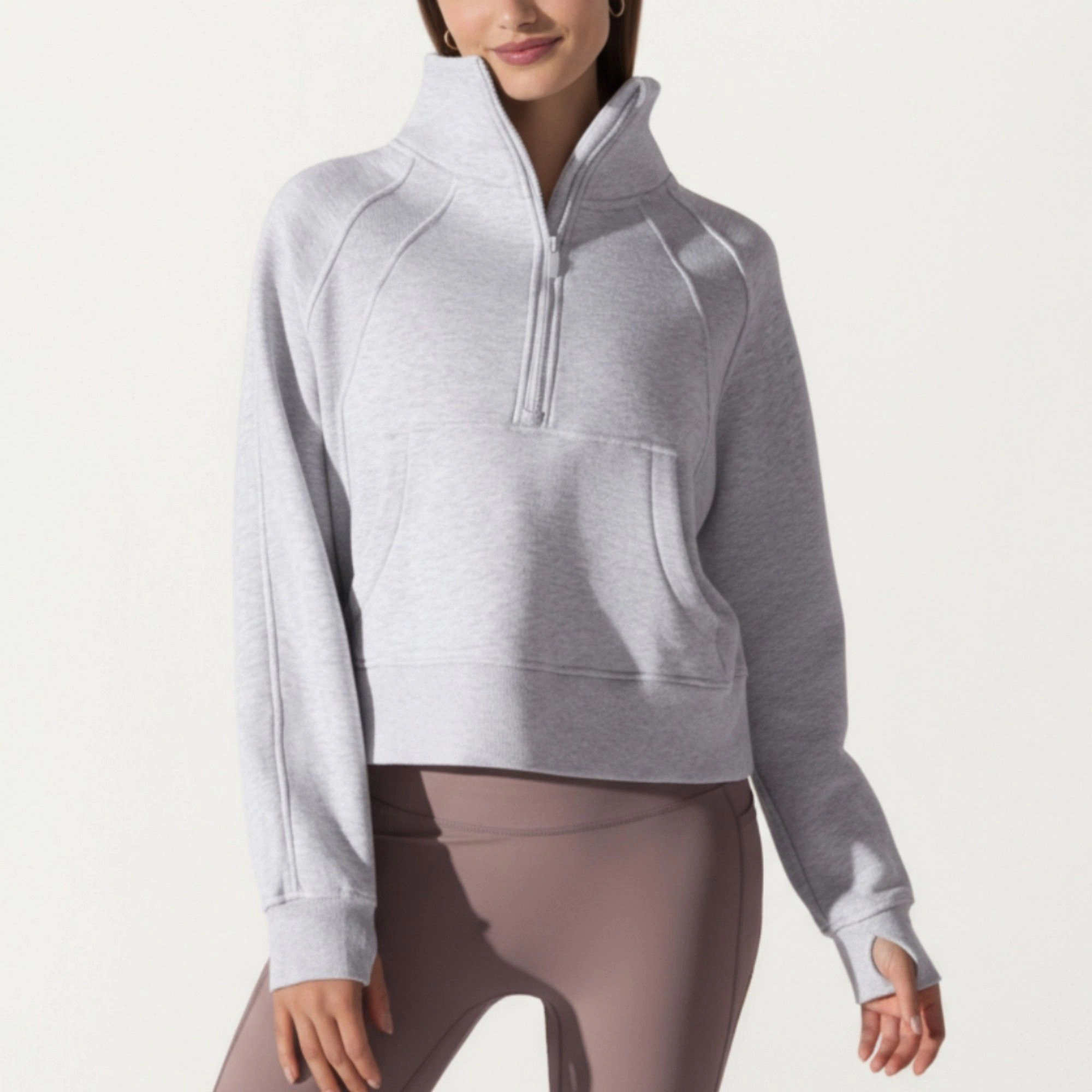 Anna-Kaci Women's Long Sleeve Half-Zip Pullover Sweatshirt with High Collar and Kangaroo Pocket Design