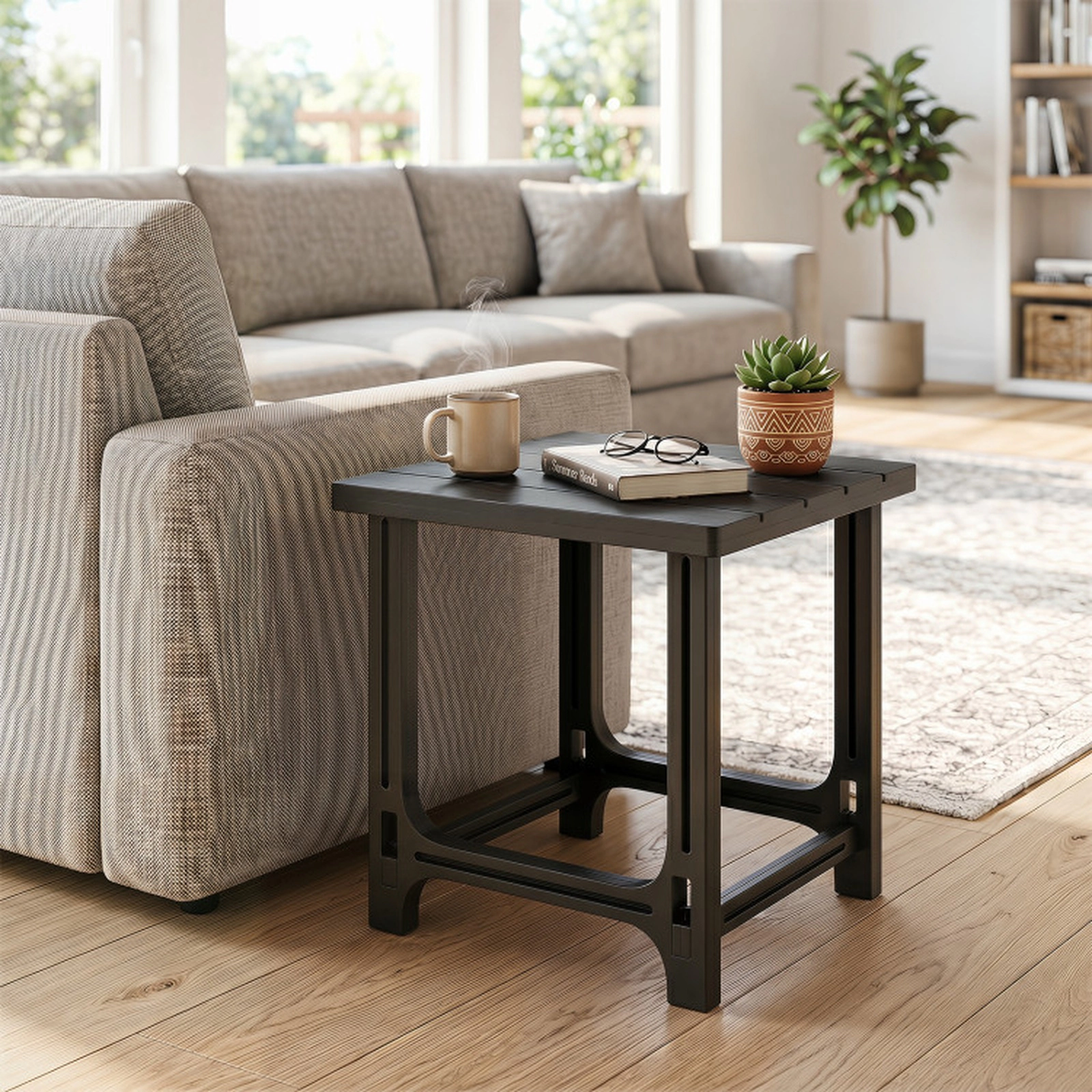 SUGIFT Slatted Surface 315-lb Black 18 in Outdoor HDPE Adirondack Side Table