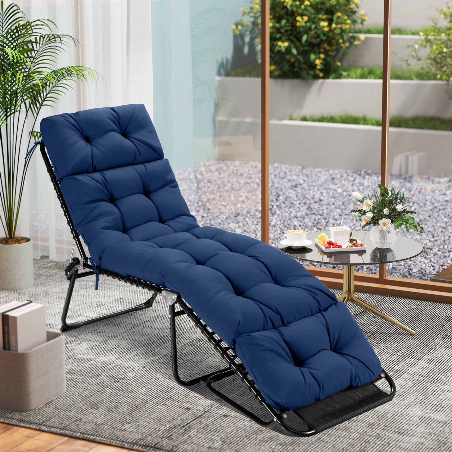 LJG 73"x22" Outdoor Lounge Chaise Cushion with High Back String Ties Set of 2