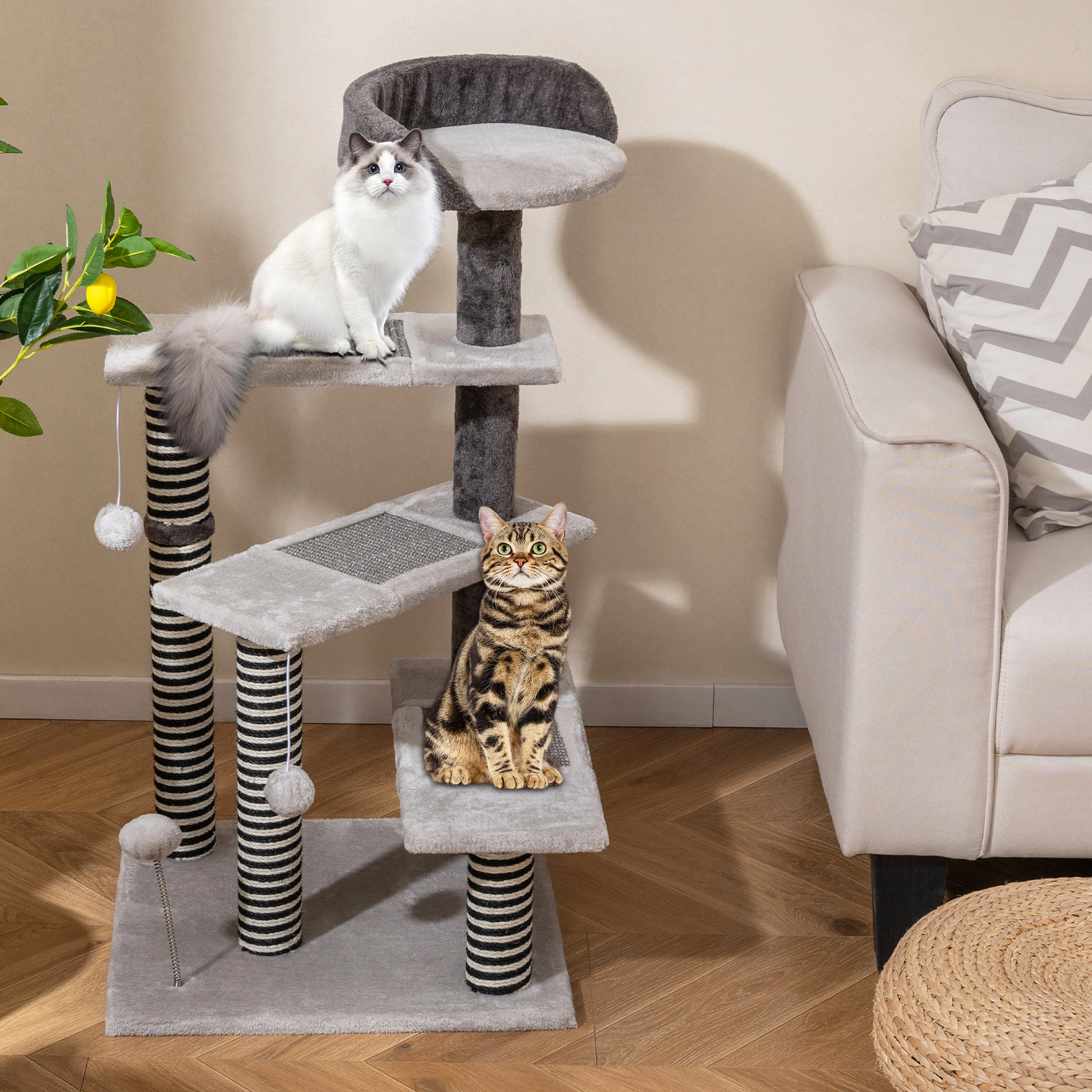 LJG 93 CM Tall Cat Tree Kitten Tower with Sisal and Jute Scratching Posts