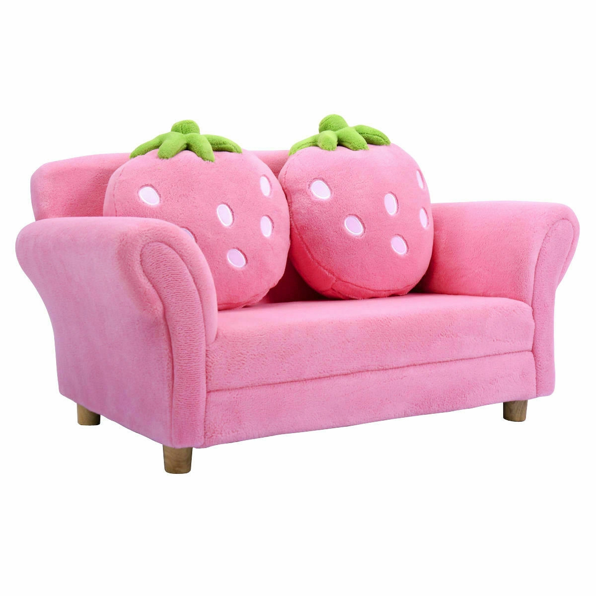 SUGIFT Kids Strawberry Armrest Sofa Chair with Storage Arms 132-lb Capacity Ages 3-7 Pink with 2 Strawberry Pillows