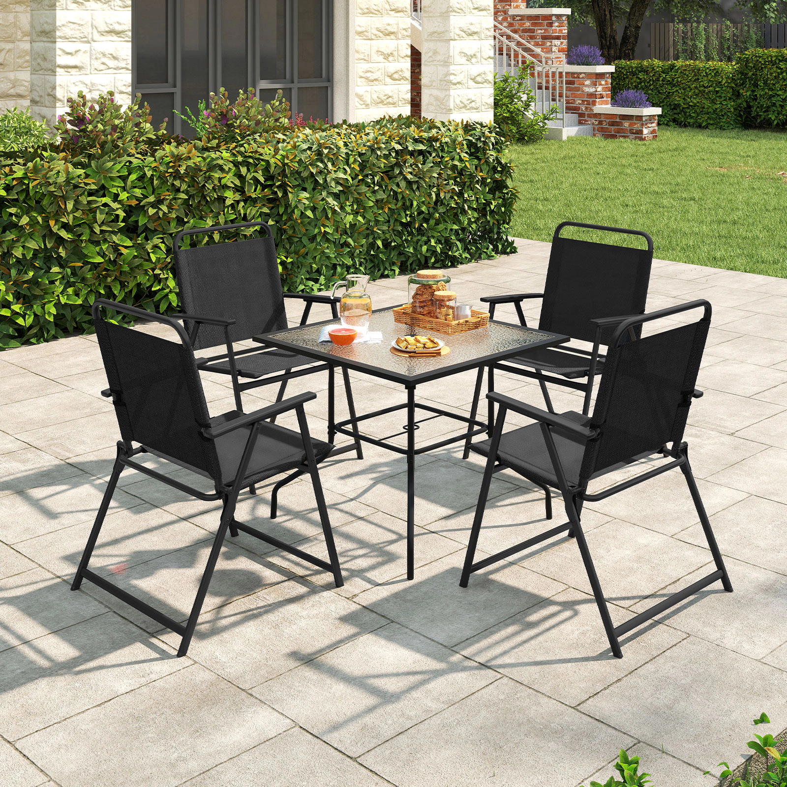 Slickblue Set of 2 Outdoor Folding Chairs Portable Patio Chair with Fabric Seat