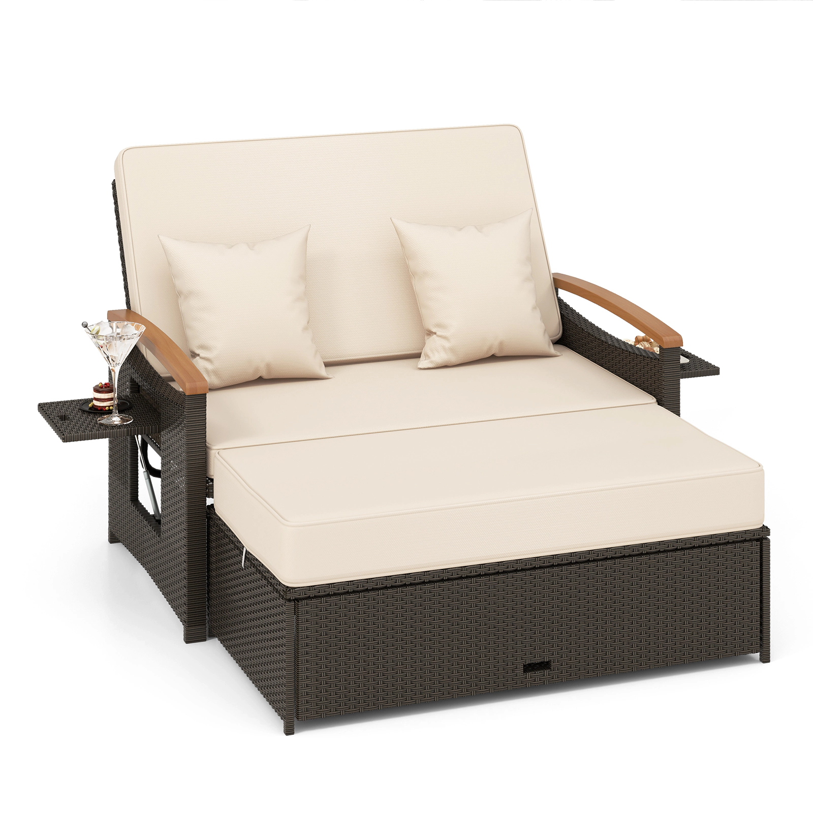 SUGIFT Folding Backrest Panels Storage Ottoman and Throw Pillows Outdoor Wicker Daybed