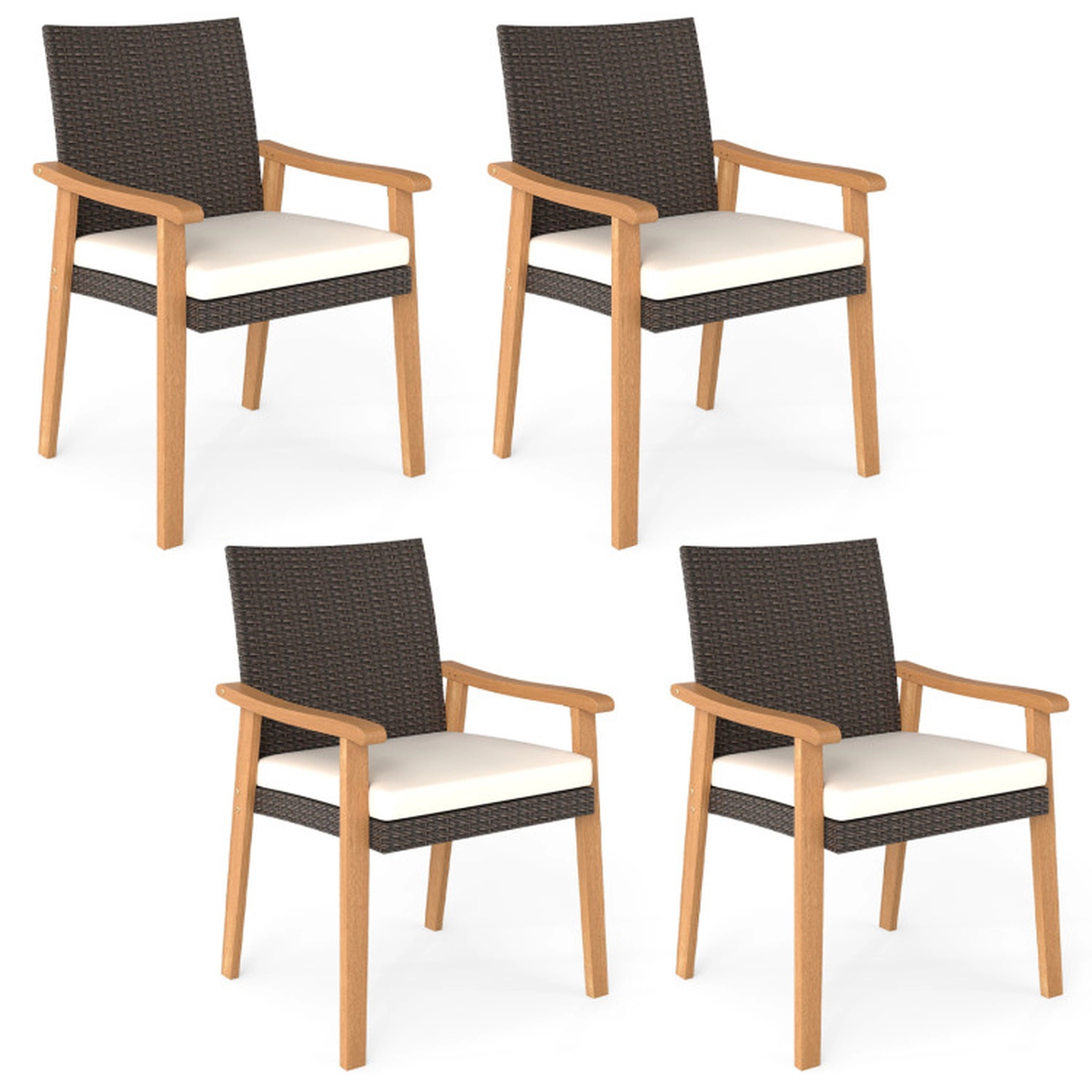 SUGIFT Set of 4 PE Rattan Cushioned Armrests Patio Dining Chairs 22.5-in x 22-in x 34-in 400-lb Capacity Off White