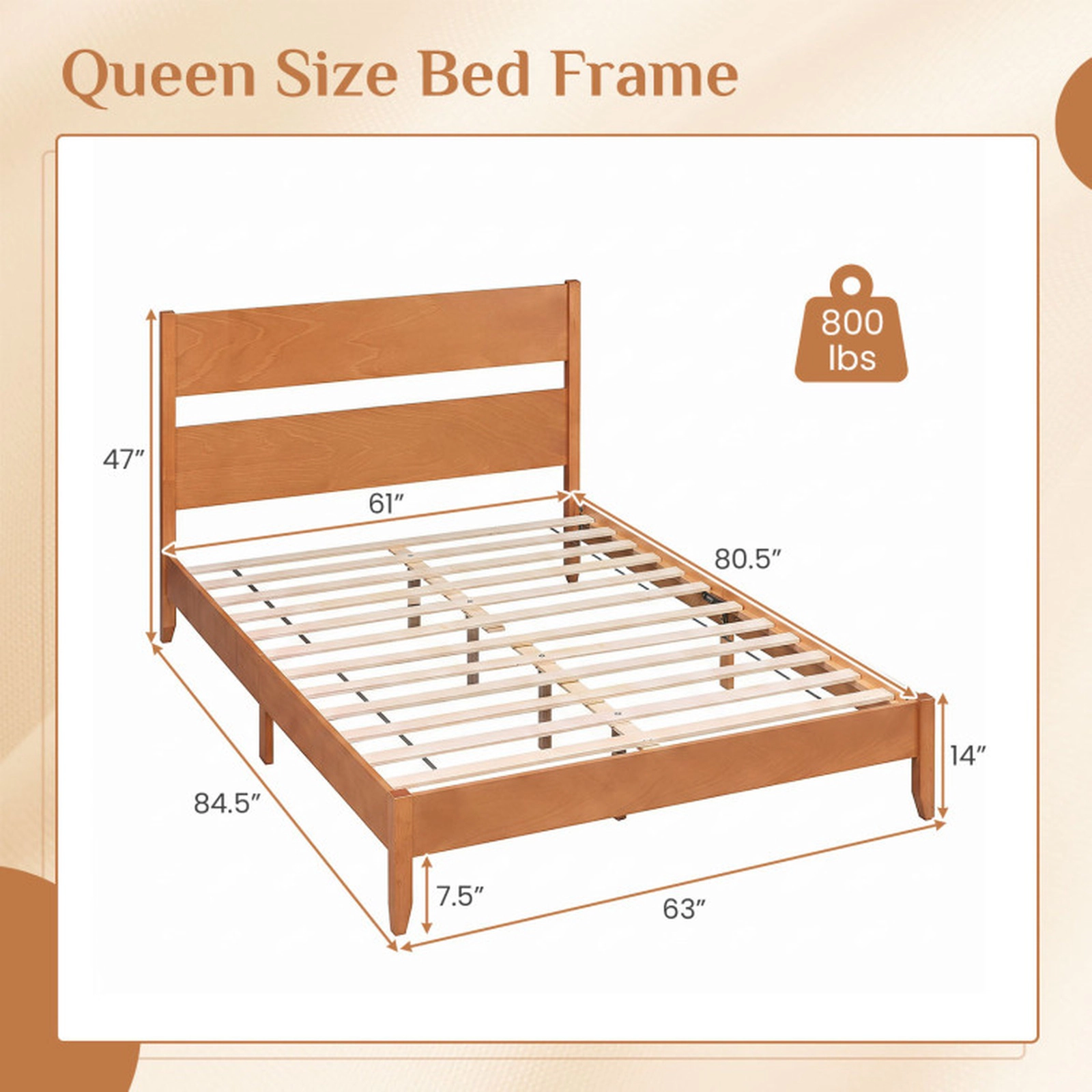 SUGIFT Queen Bed Frame with Headboard and Solid Wood Legs 800-lb Capacity Warm Brown/Dark Walnut