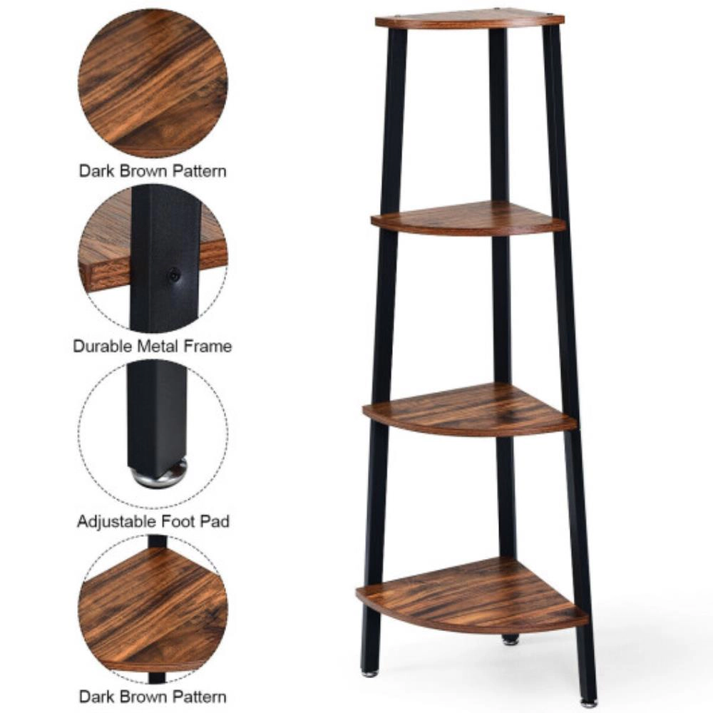 Hivvago 4-Tier Corner Shelf Metal Storage Rack Domestic Bookcase