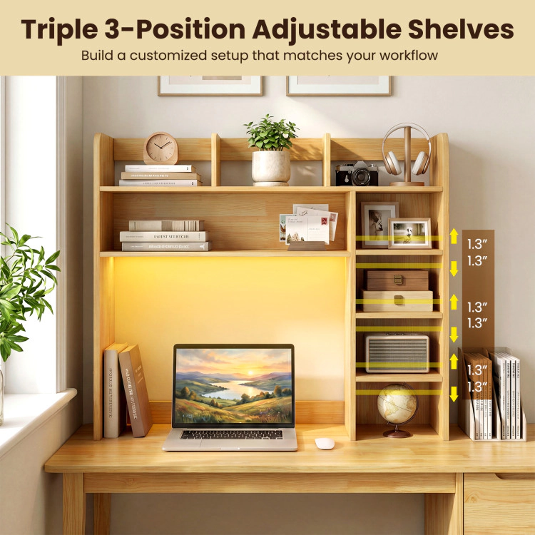 Hivvago Desktop Bookshelf with LED Lights 35.5 inch Desk Hutch Storage Organizer