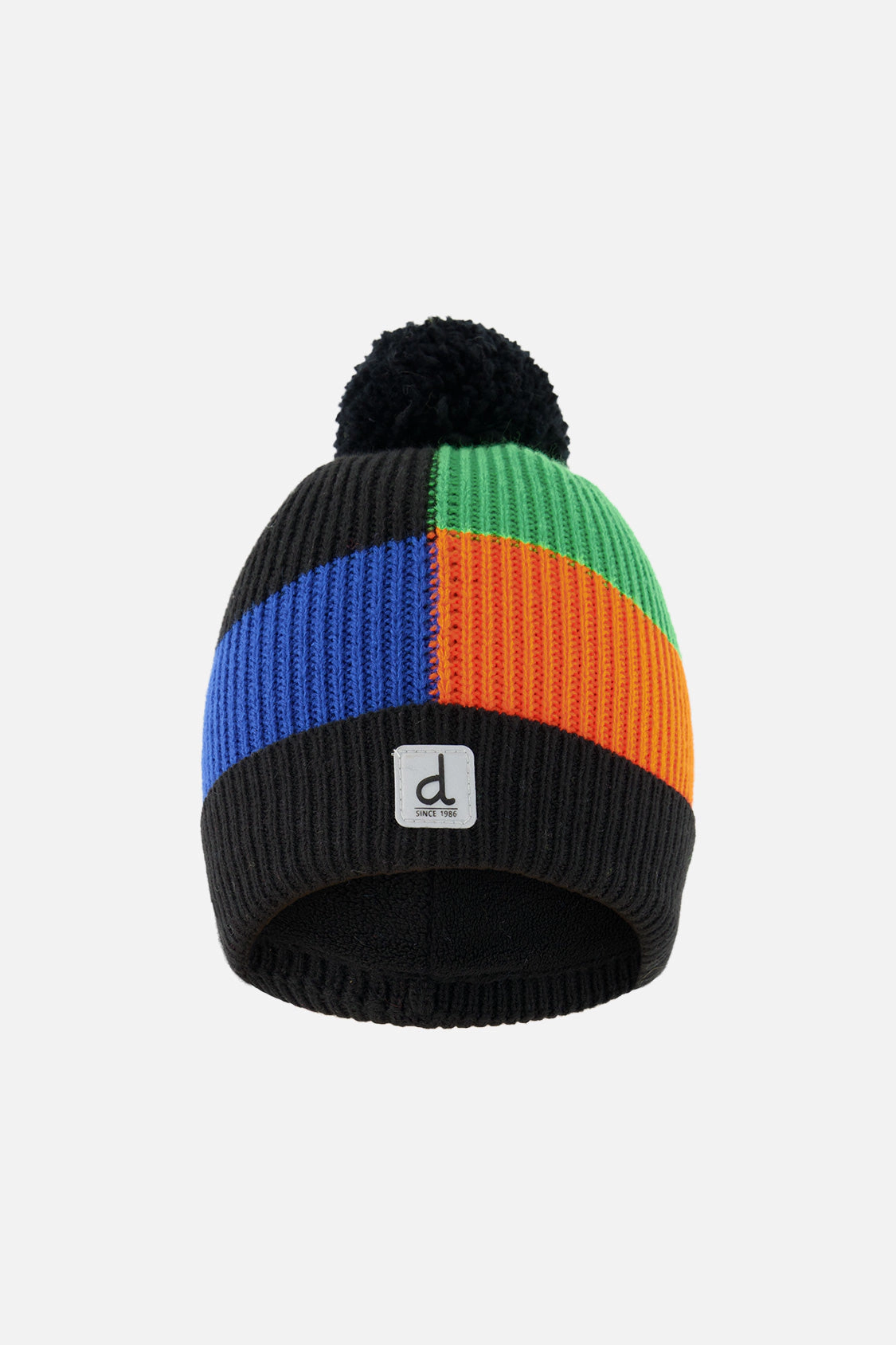Deux par Boys Winter Knit Hat with Pompom and Color Block Tiles