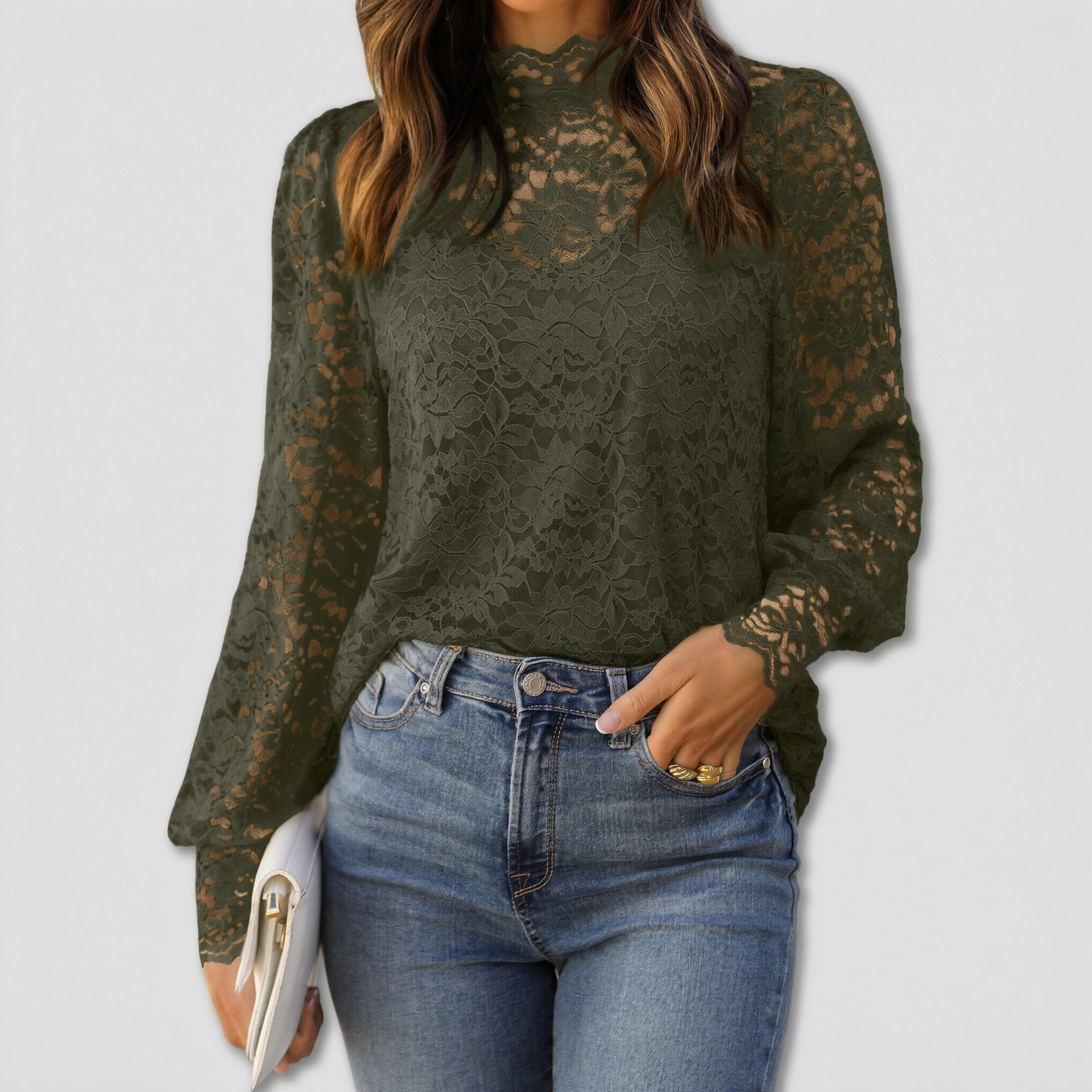 Zeagoo Women Lace Puff Sleeve Blouse