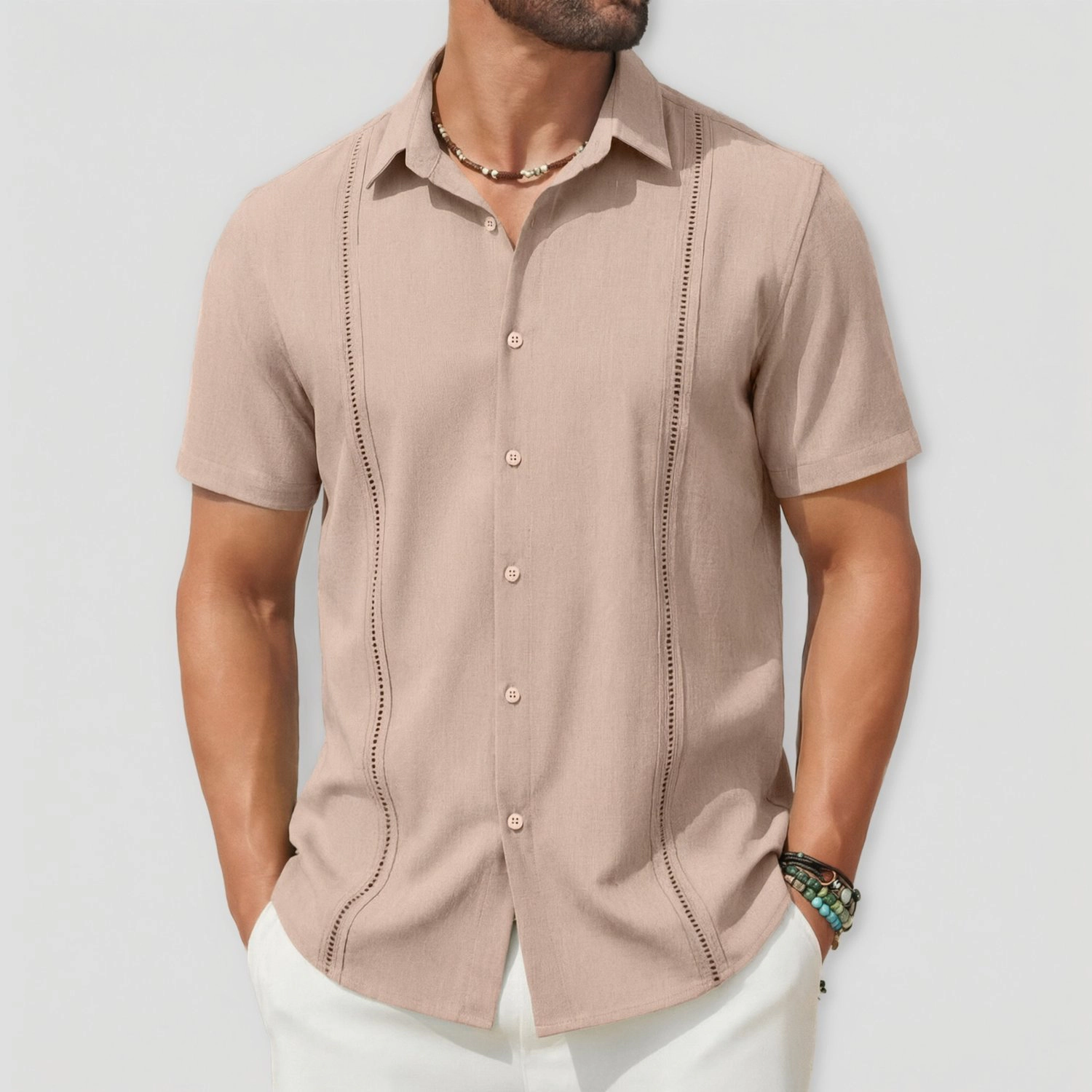 COOFANDY Mens Short Sleeve Button Down Shirt  Camp Collar Pleated Casual Tops