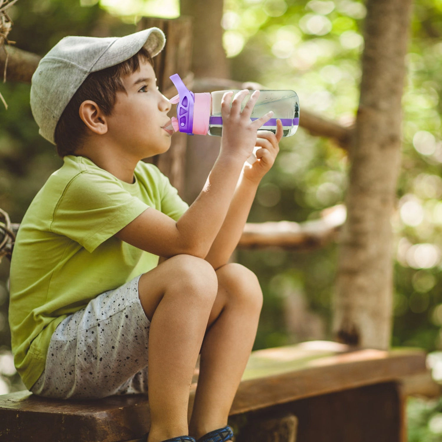 GBruno Push-Button Kids Water Bottle With Straw