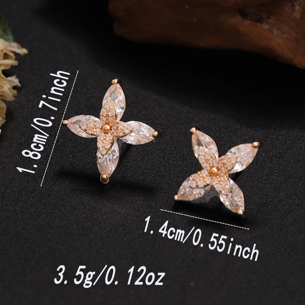 Four Leaf Marquise Cubic Zirconia Flower Stud Earring
