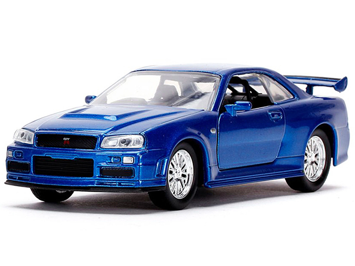Jada Brian's Nissan Skyline GT-R (BNR34) Silver with Blue Stripes and Nissan GT-R (BNR34) Blue Metallic Set of