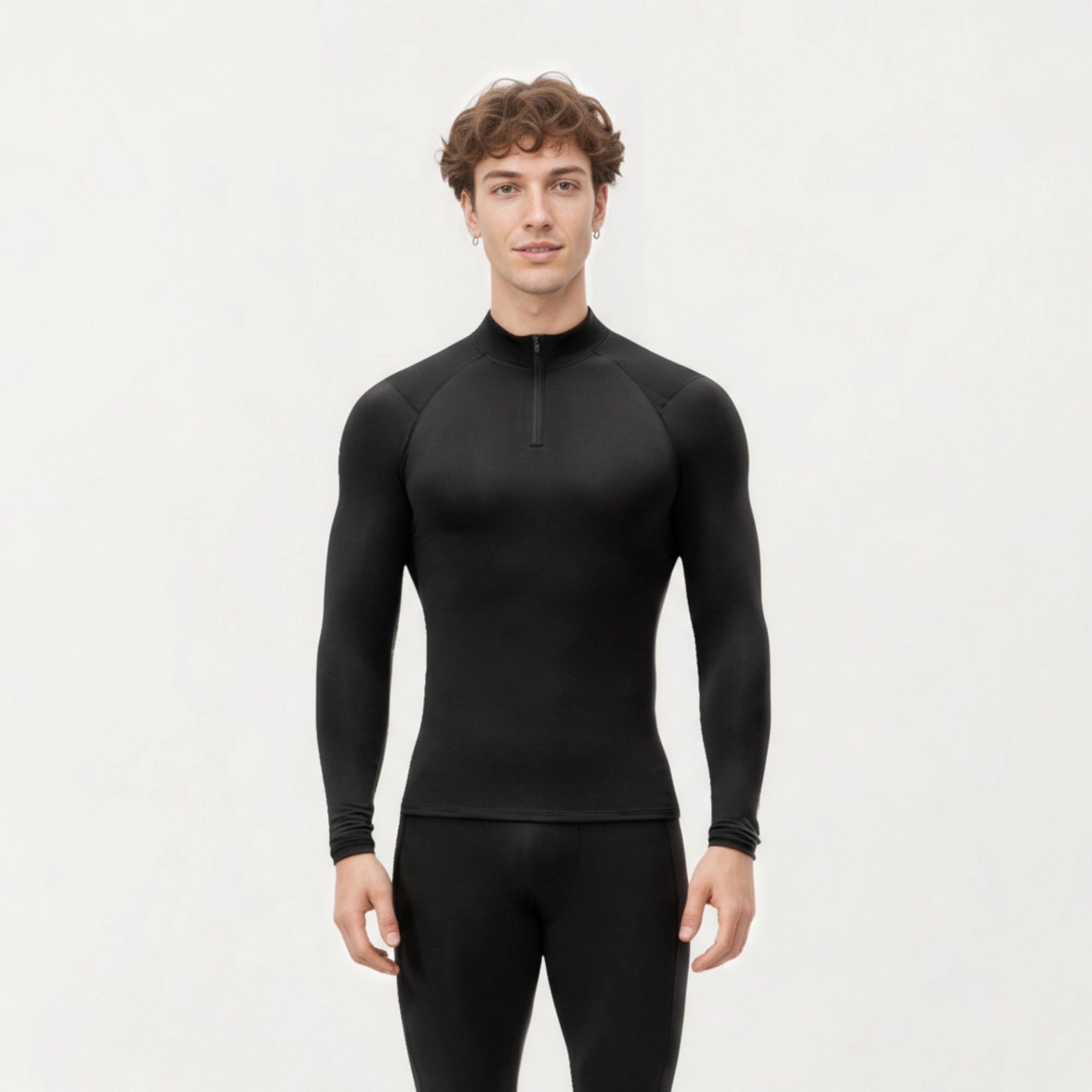 Anna-Kaci Men's Long Sleeve Quarter-Zip Compression Athletic Top with Stretch Fabric and Mock Neck