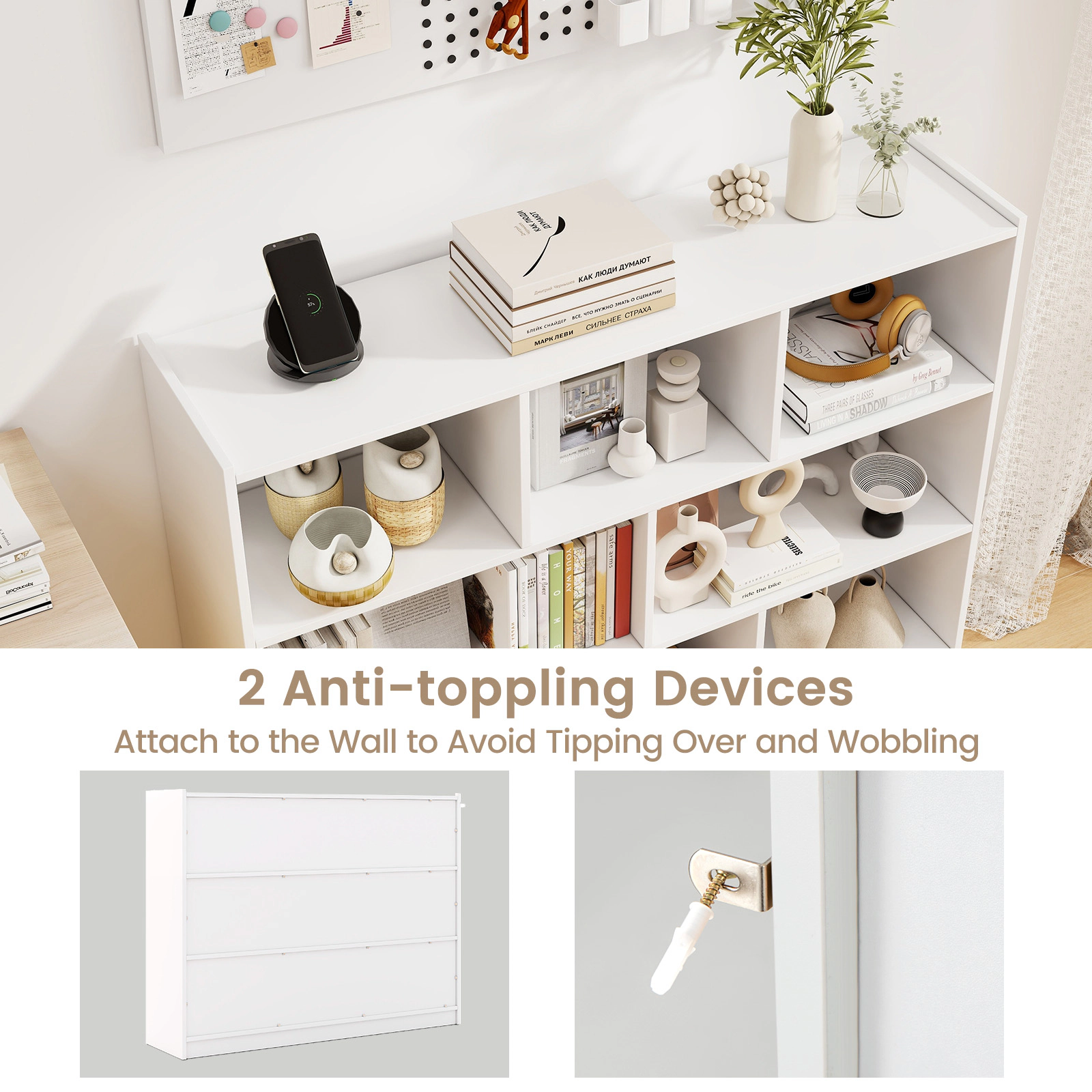 SUGIFT 3-Tier 8-Cube Engineered Wood Floor Standing Bookcase 132-lb Top Capacity 48-in Wide Storage Shelves White