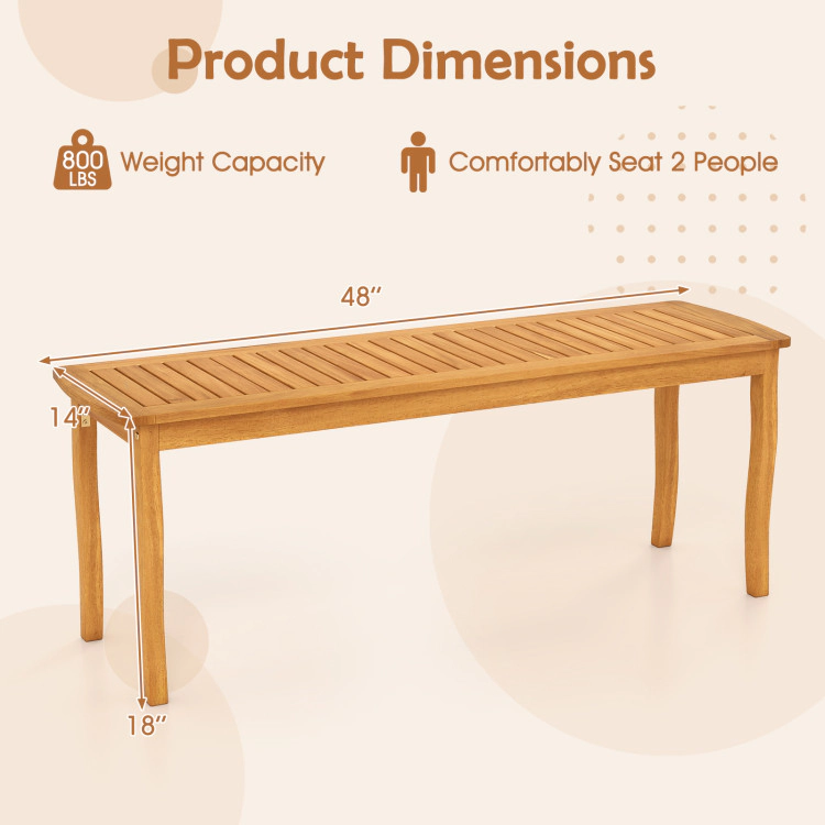 Hivvago Acacia Wood Outdoor 48" Long Patio Dining Bench